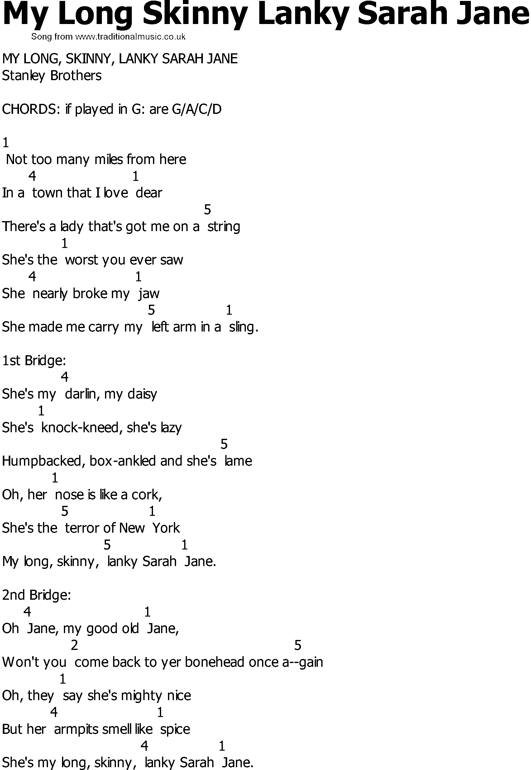 Skinny Love Chords Old Country Song Lyrics With Chords My Long Skinny Lanky Sarah Jane