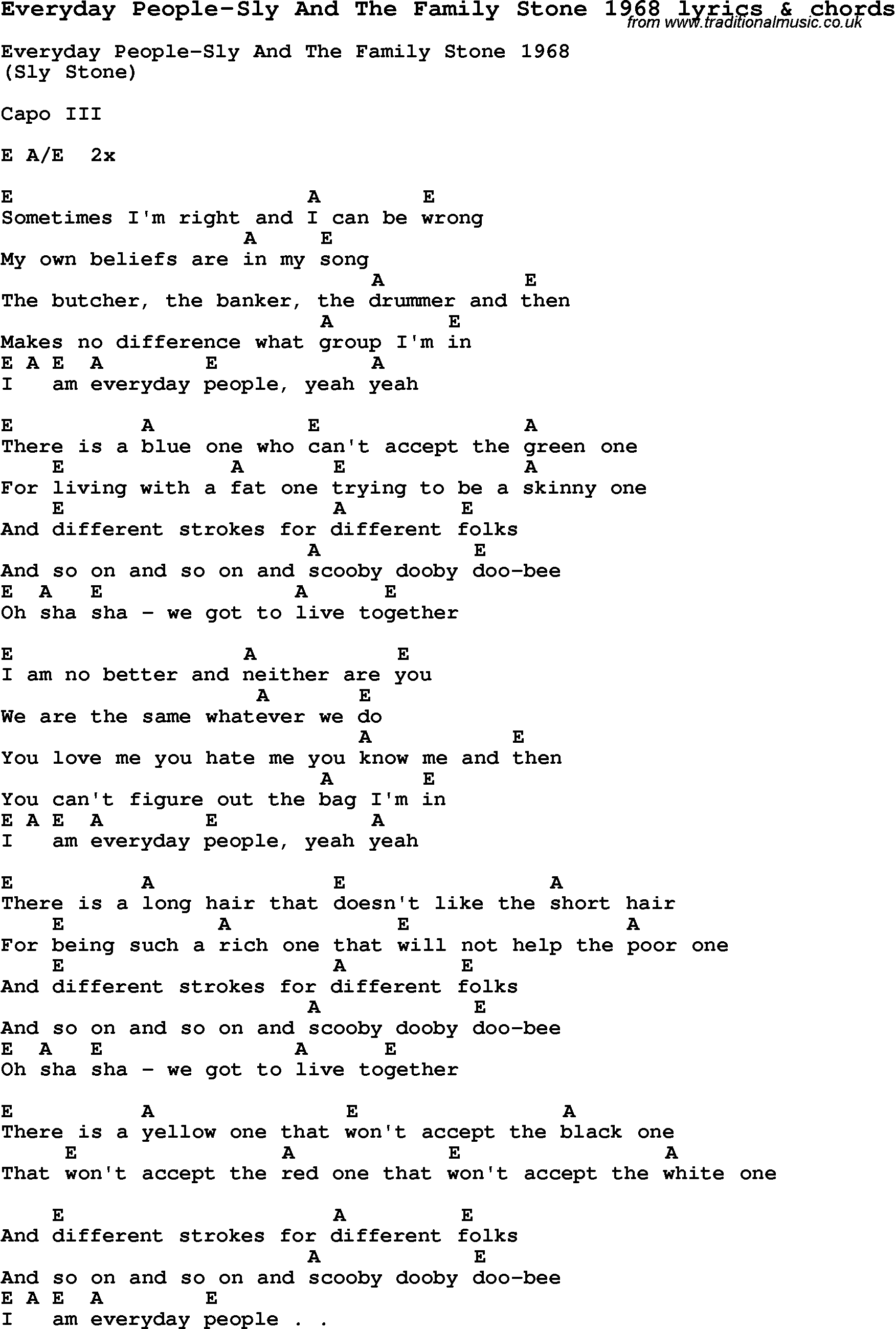 Skinny Love Ukulele Chords Love Song Lyrics Foreveryday People Sly And The Family Stone 1968