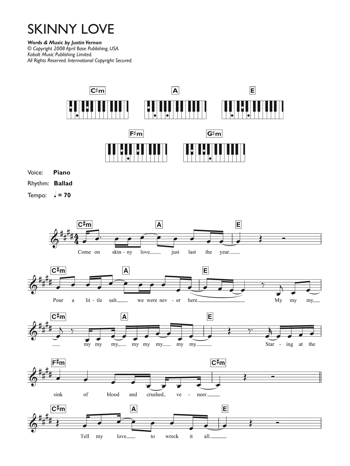 Skinny Love Ukulele Chords Sheet Music Digital Files To Print Licensed Justin Vernon Digital