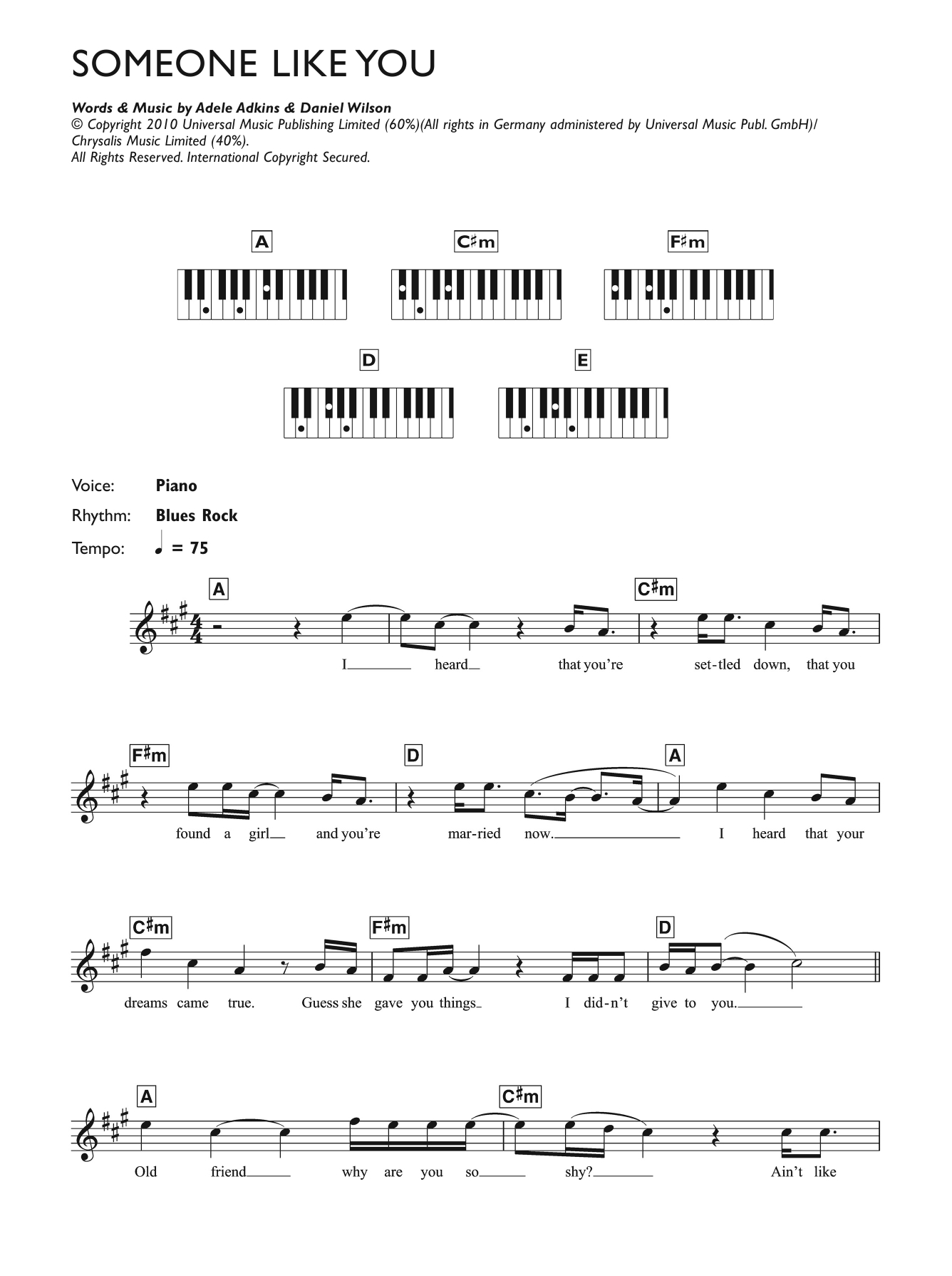 Someone Like You Chords Someone Like You Adele Piano Vocal Guitar Right Hand Melody Digital Sheet Music