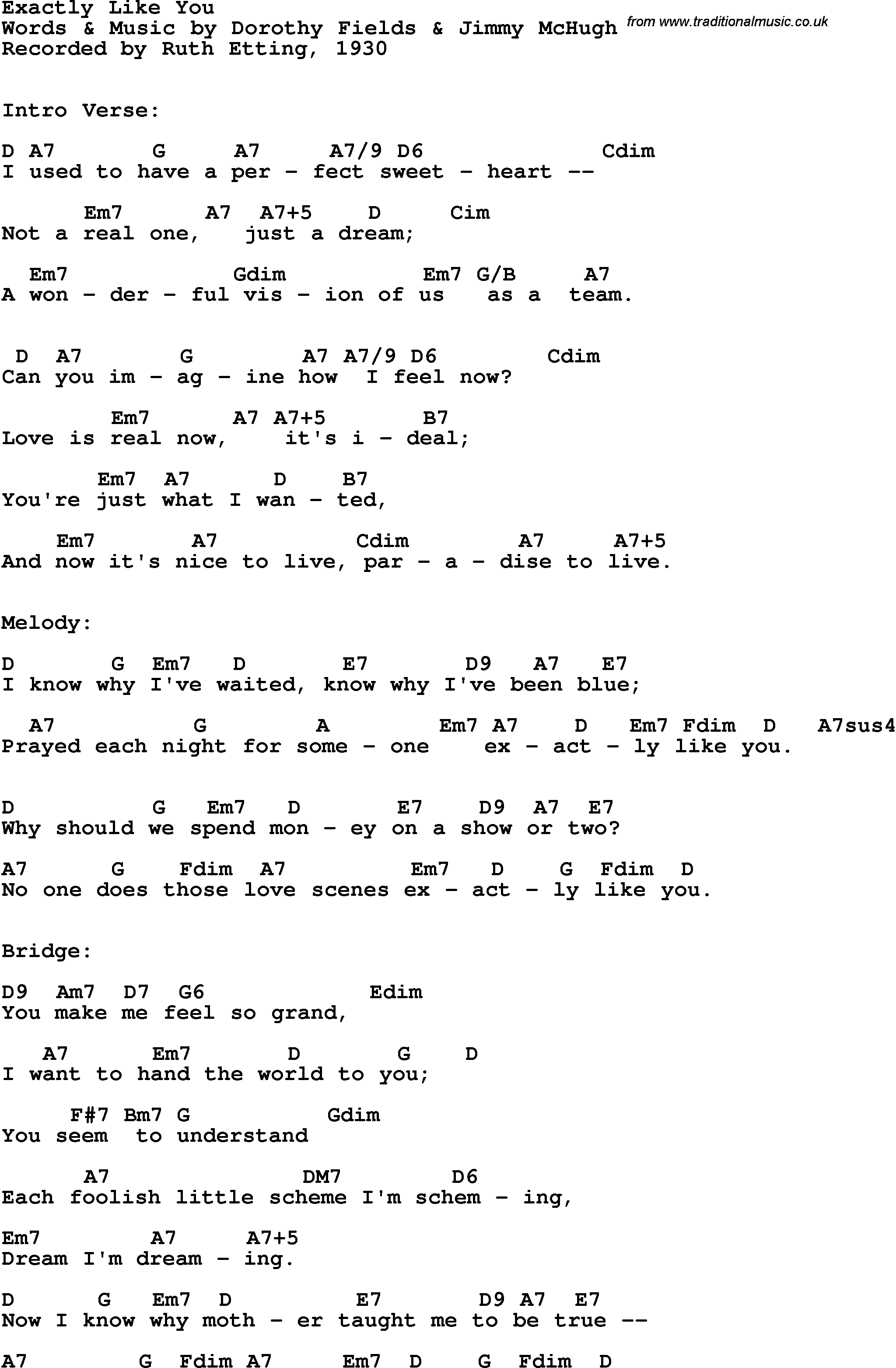 Someone Like You Chords Song Lyrics With Guitar Chords For Exactly Like You Ruth Etting 1930