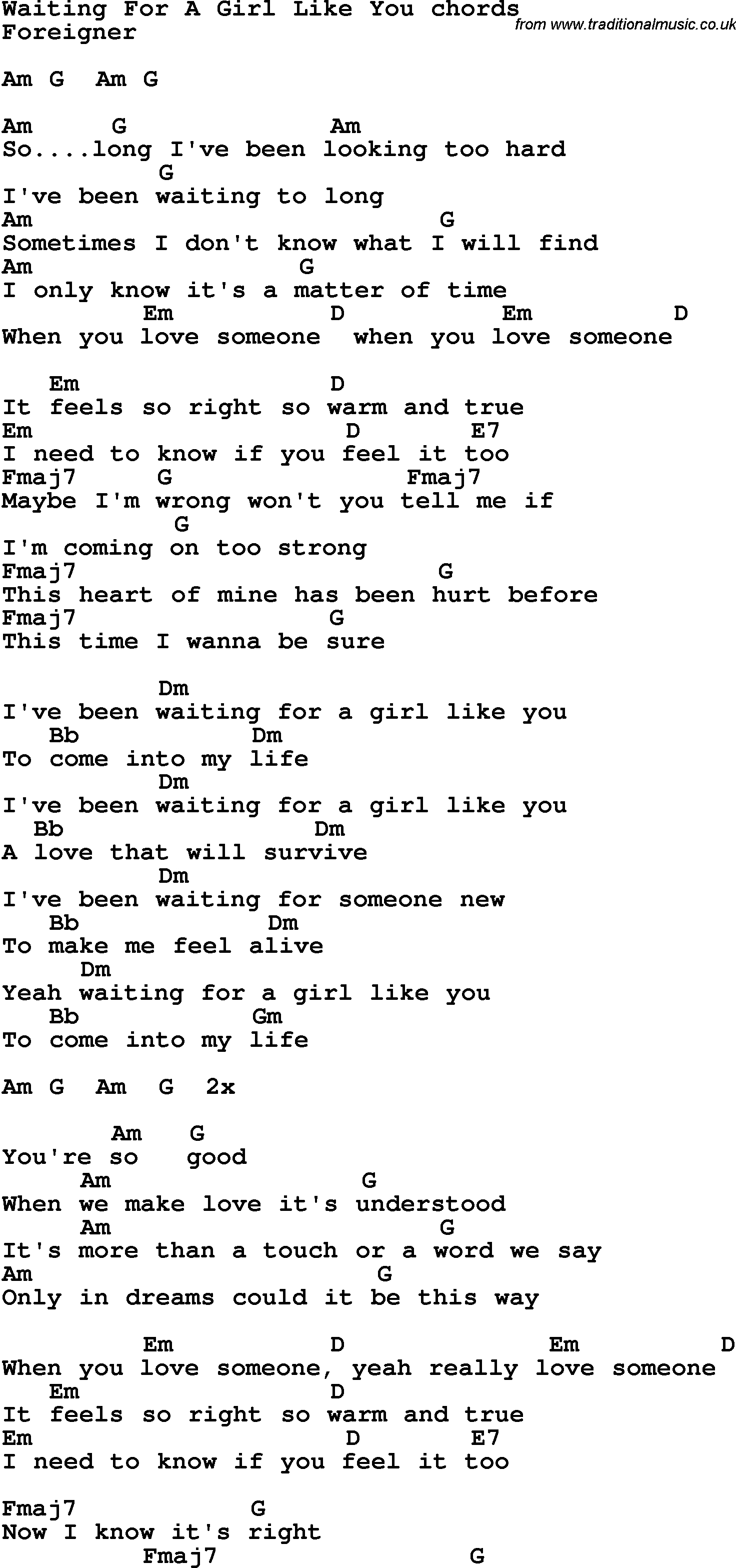 Someone Like You Chords Song Lyrics With Guitar Chords For Waiting For A Girl Like You