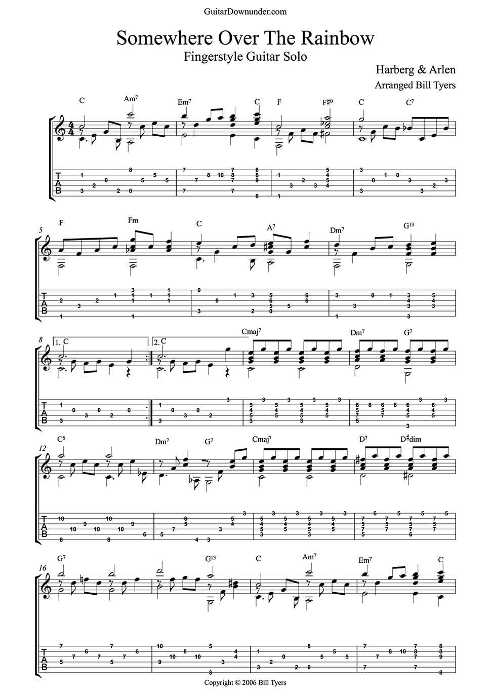 Somewhere Over The Rainbow Chords Somewhere Over The Rainbow Guitar Music Fingerstyle Arrangement