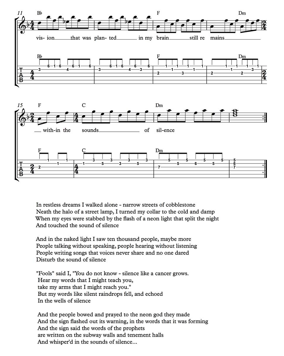Sound Of Silence Chords Sounds Of Silence Paul Simon Includes Guitar Riffs Lyrics And Chords