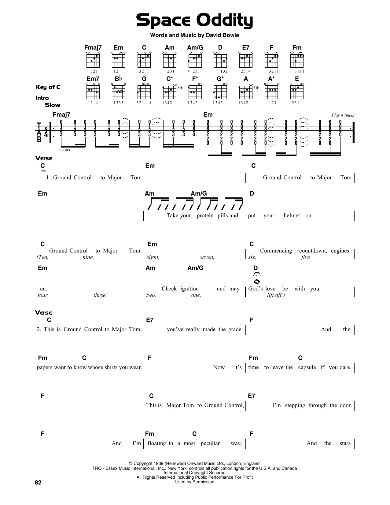 Space Oddity Chords Space Oddity David Bowie Guitar Lead Sheet Guitar Instructor