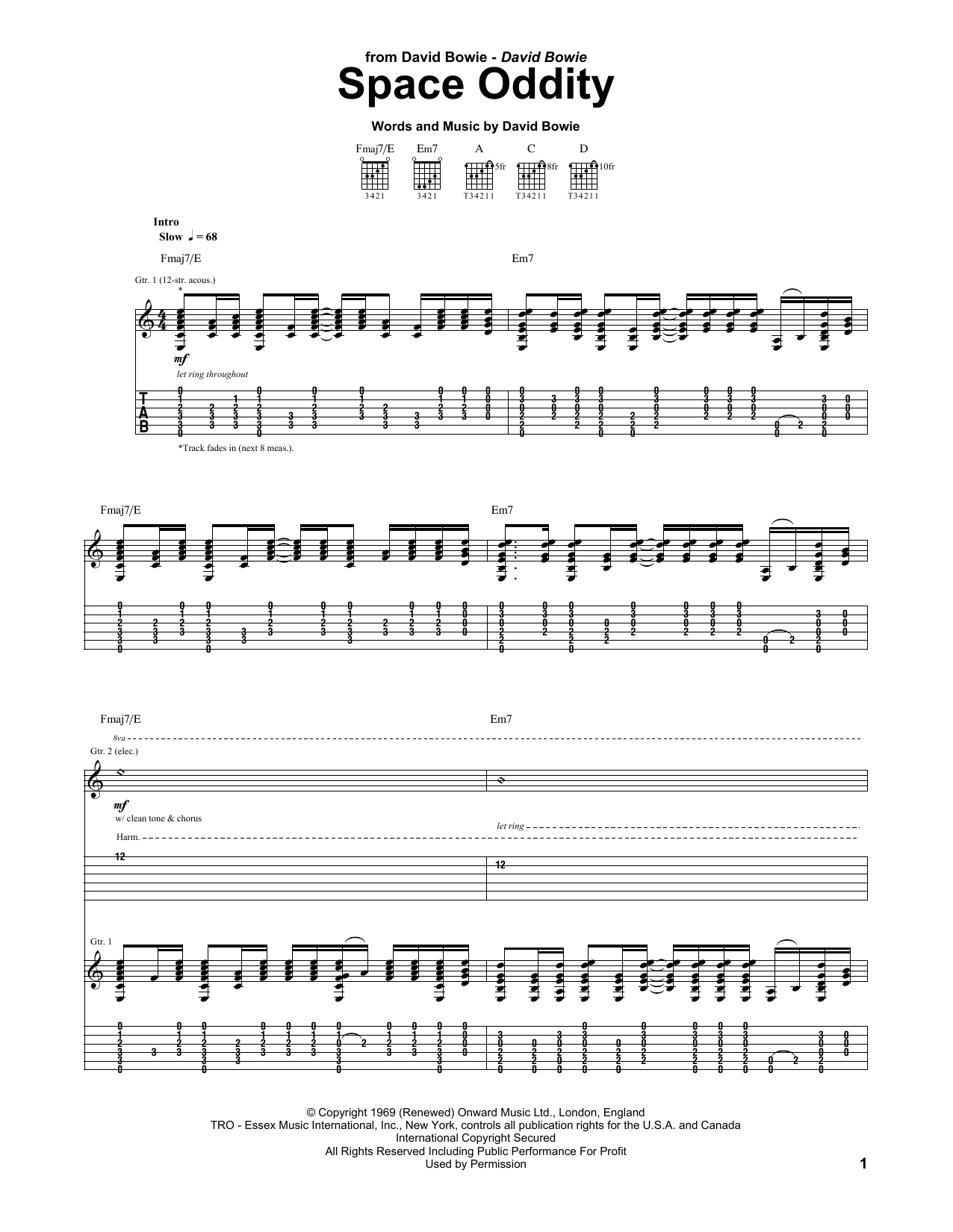 Space Oddity Chords Space Oddity David Bowie Guitar Tab Guitar Instructor