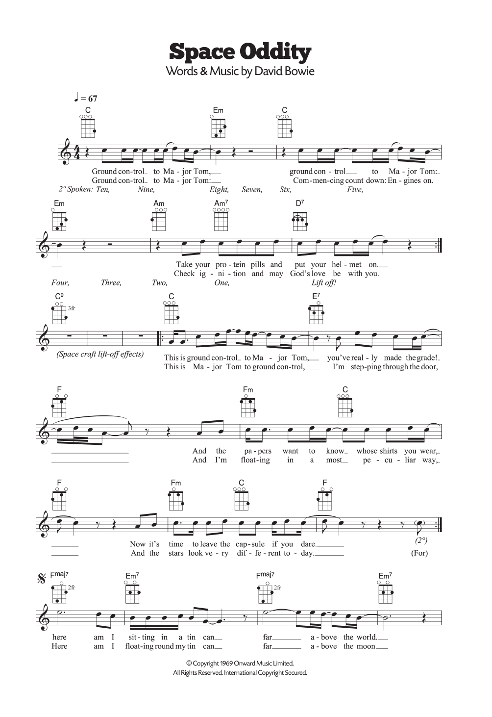 Space Oddity Chords Space Oddity David Bowie Piano Vocal Guitar Right Hand Melody Digital Sheet Music
