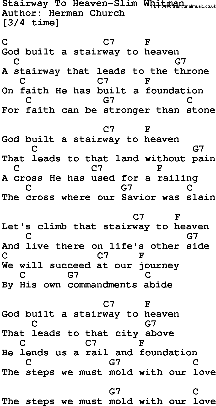 Stairway To Heaven Chords Country Musicstairway To Heaven Slim Whitman Lyrics And Chords