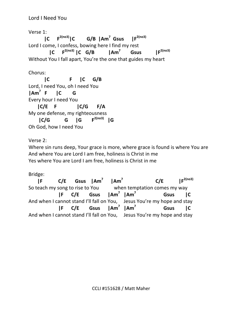 Stand By Me Chords Lord I Need You Chord Chart C