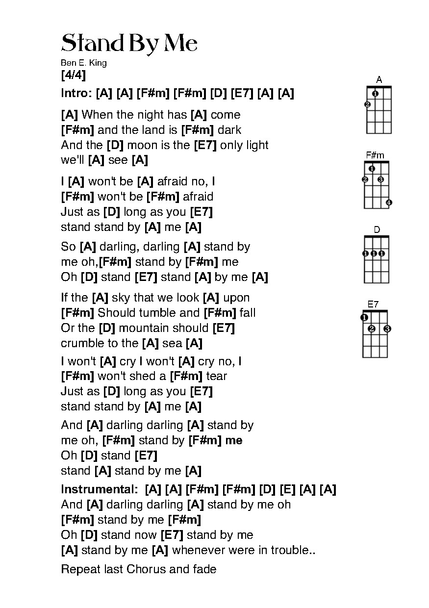 Stand By Me Chords Ukulele Chords Stand Me Ben E King