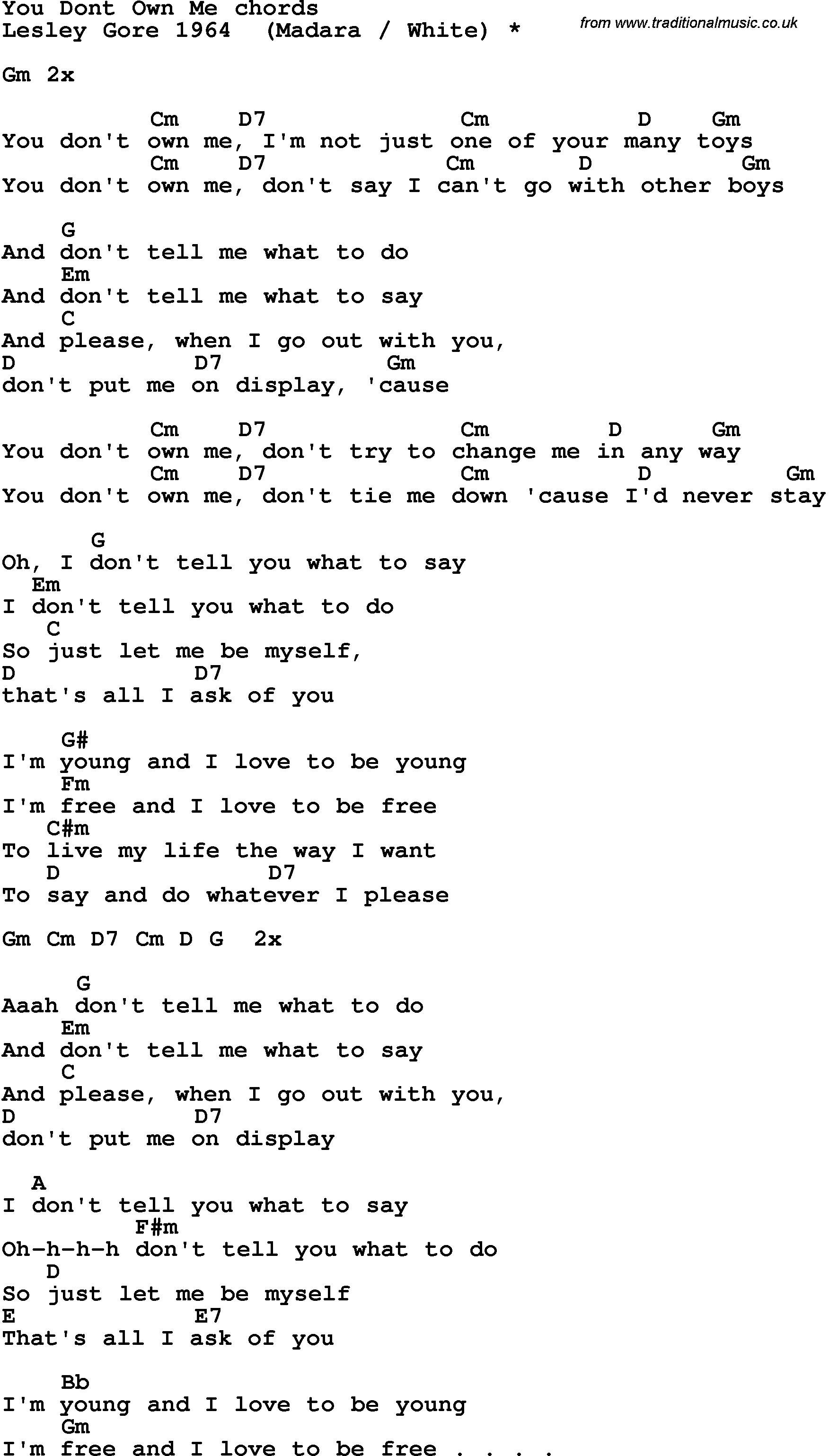 Stay With Me Chords Song Lyrics With Guitar Chords For You Dont Own Me