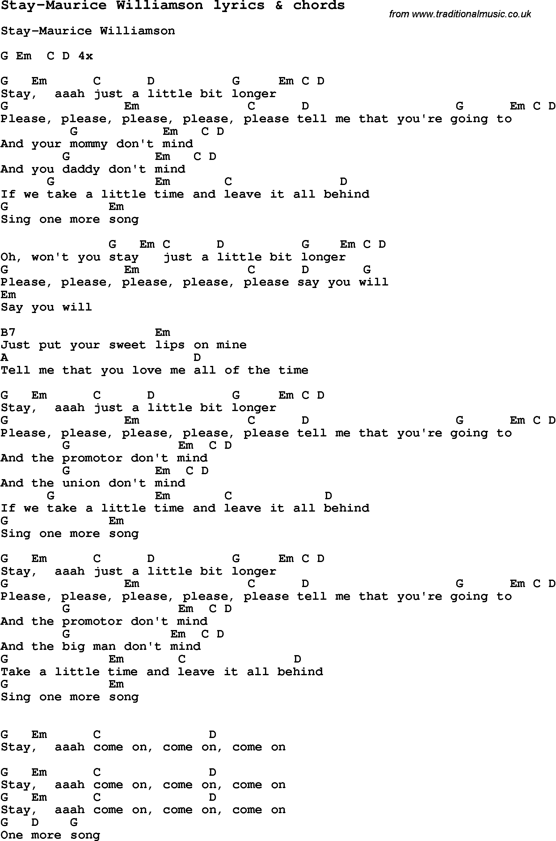 Stay With Me Ukulele Chords Love Song Lyrics Forstay Maurice Williamson With Chords