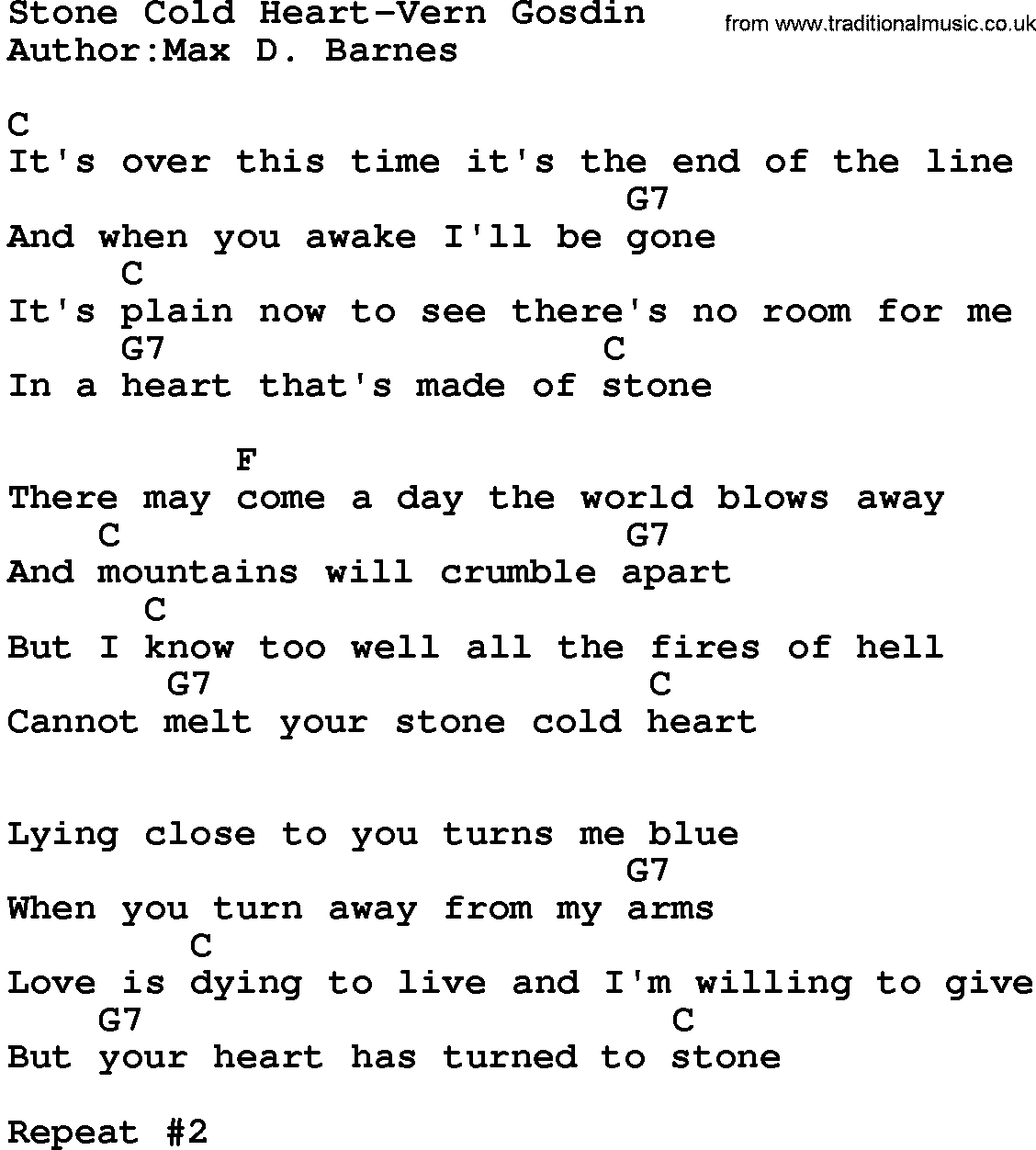 Stone Cold Chords Country Musicstone Cold Heart Vern Gosdin Lyrics And Chords
