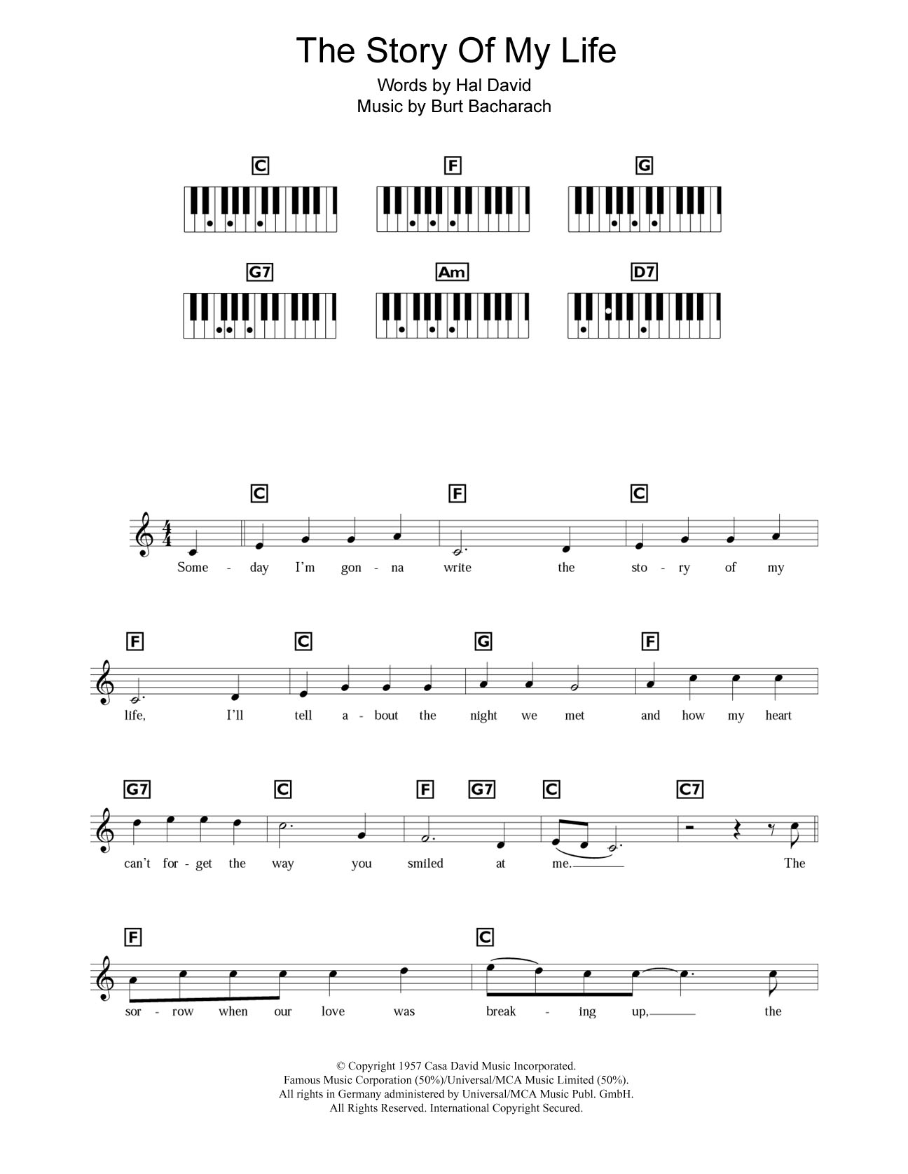 Story Of My Life Chords The Story Of My Life Burt Bacharach Piano Vocal Guitar Digital Sheet Music