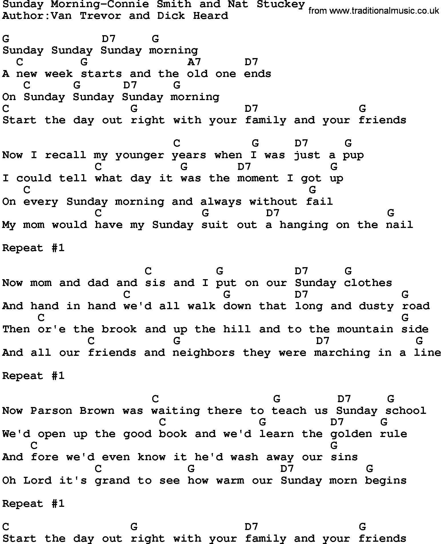 Sunday Morning Chords Country Musicsunday Morning Connie Smith And Nat Stuckey Lyrics And