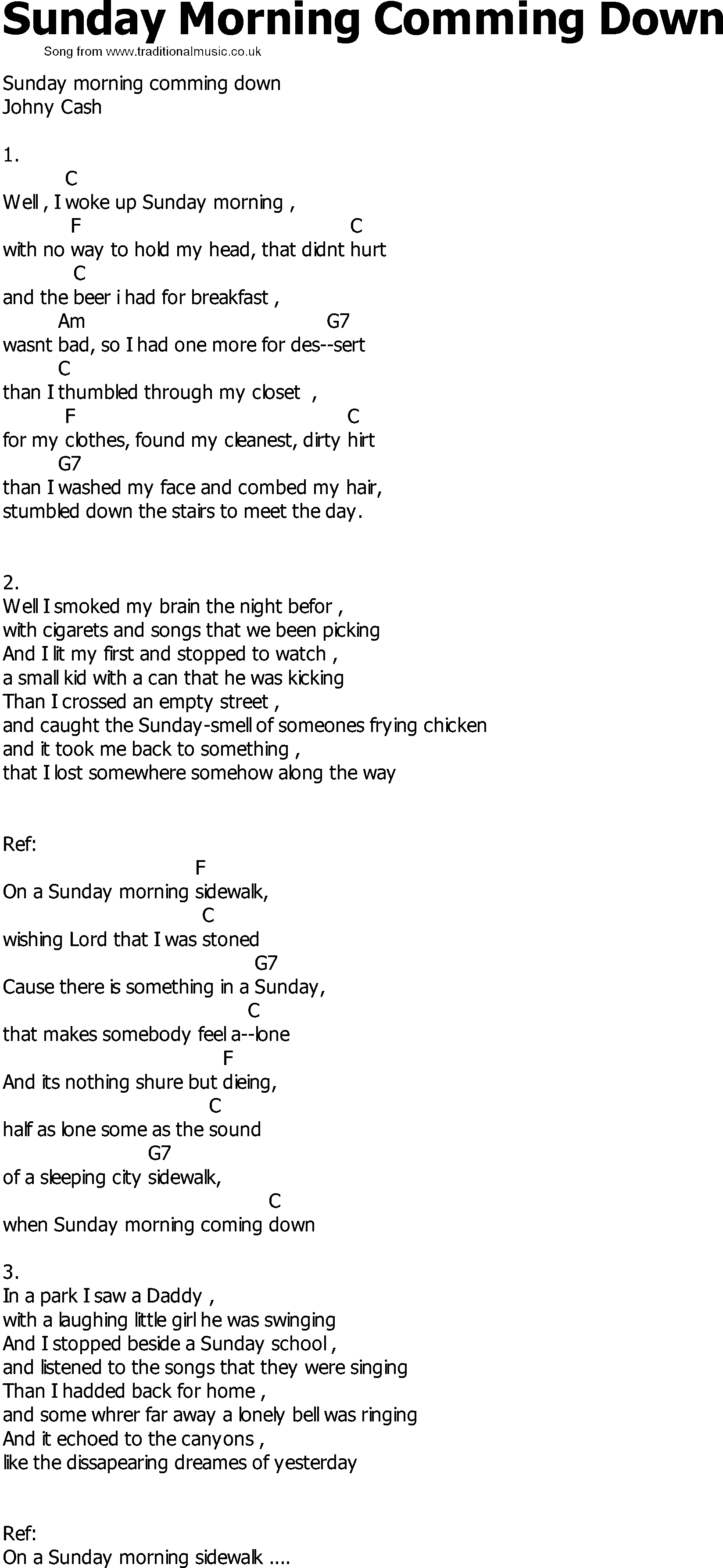 Sunday Morning Chords Old Country Song Lyrics With Chords Sunday Morning Comming Down
