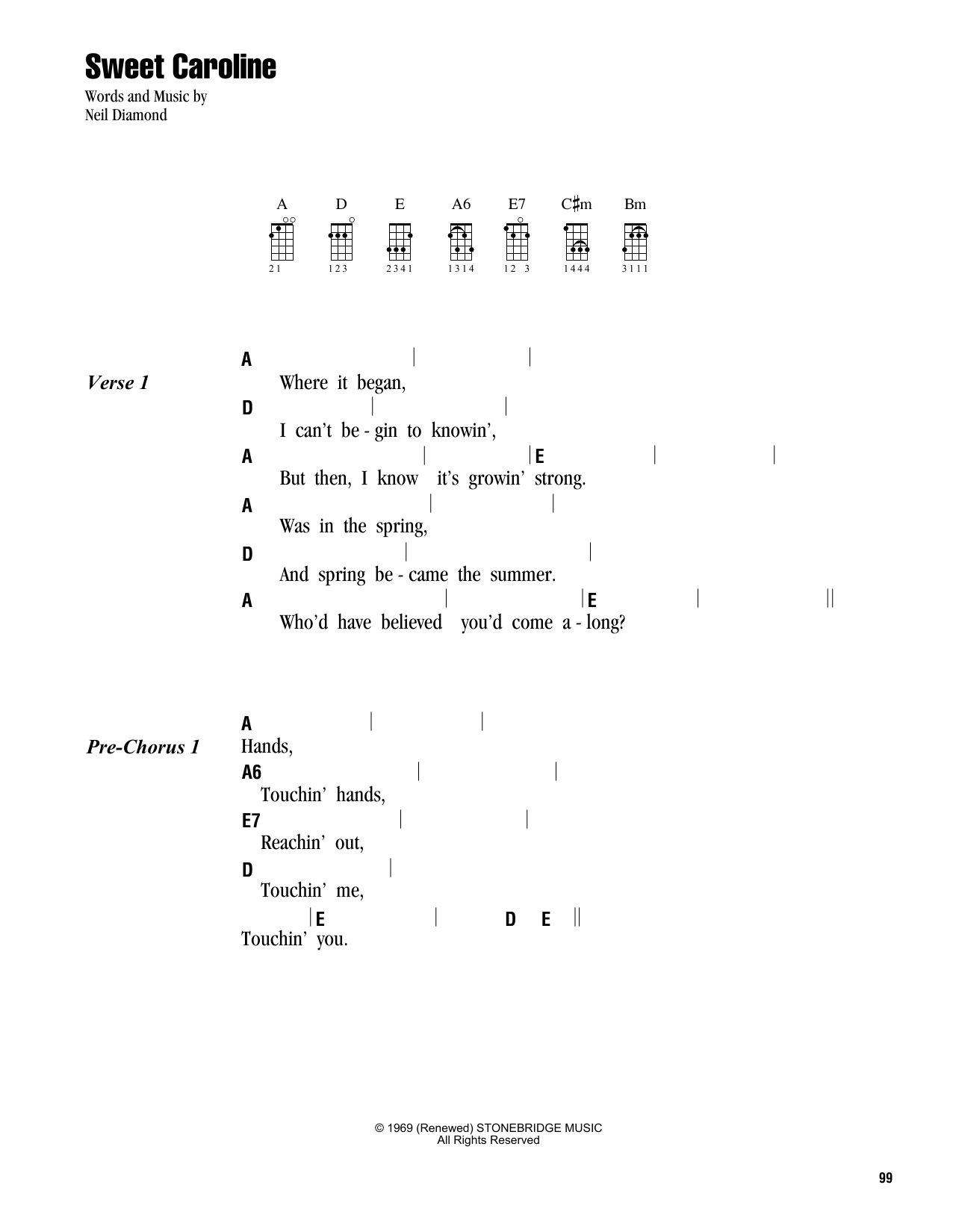 Sweet Caroline Chords Sheet Music Digital Files To Print Licensed Neil Diamond Digital