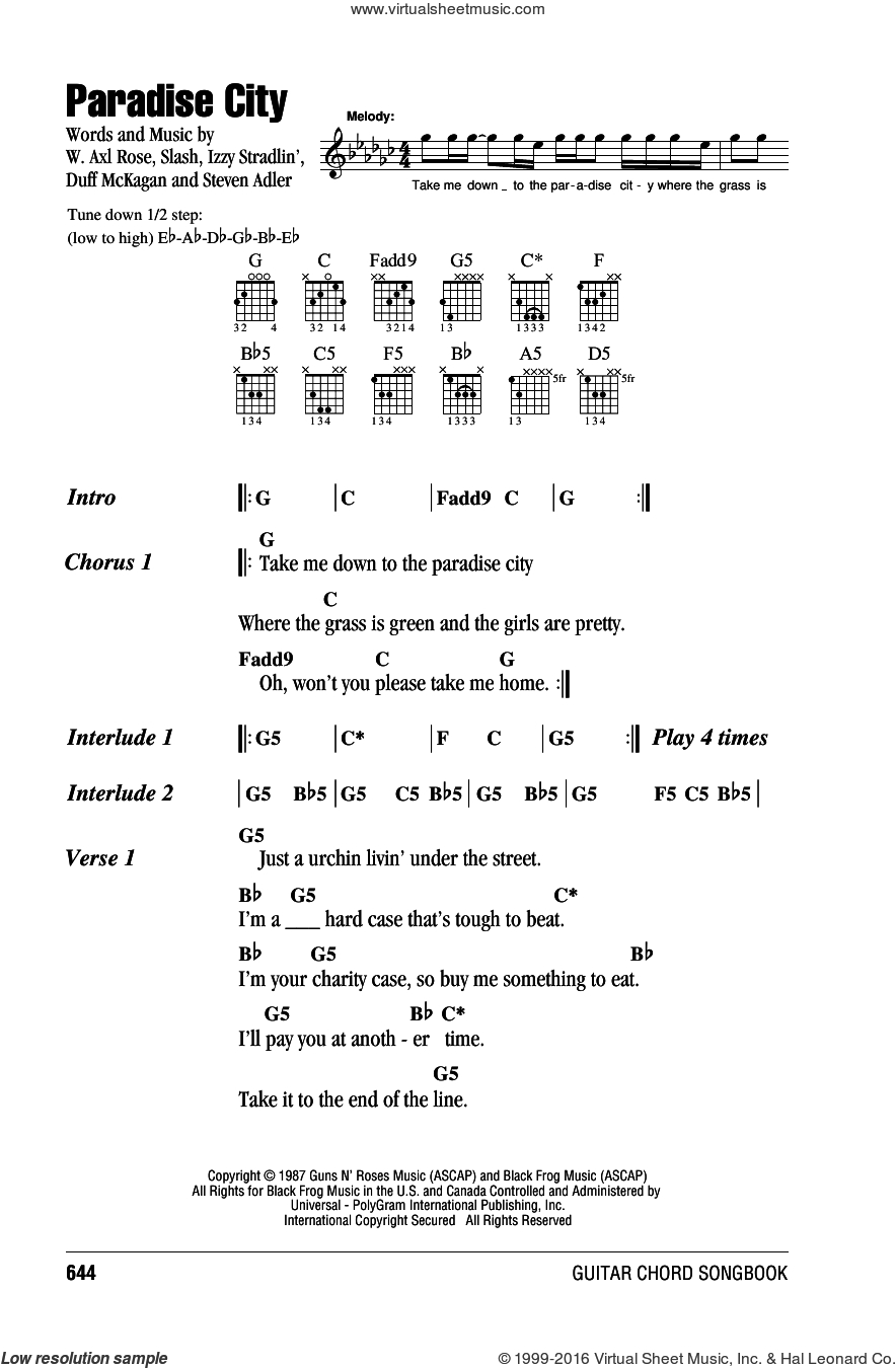 Sweet Child Of Mine Chords Roses Paradise City Sheet Music For Guitar Chords Pdf