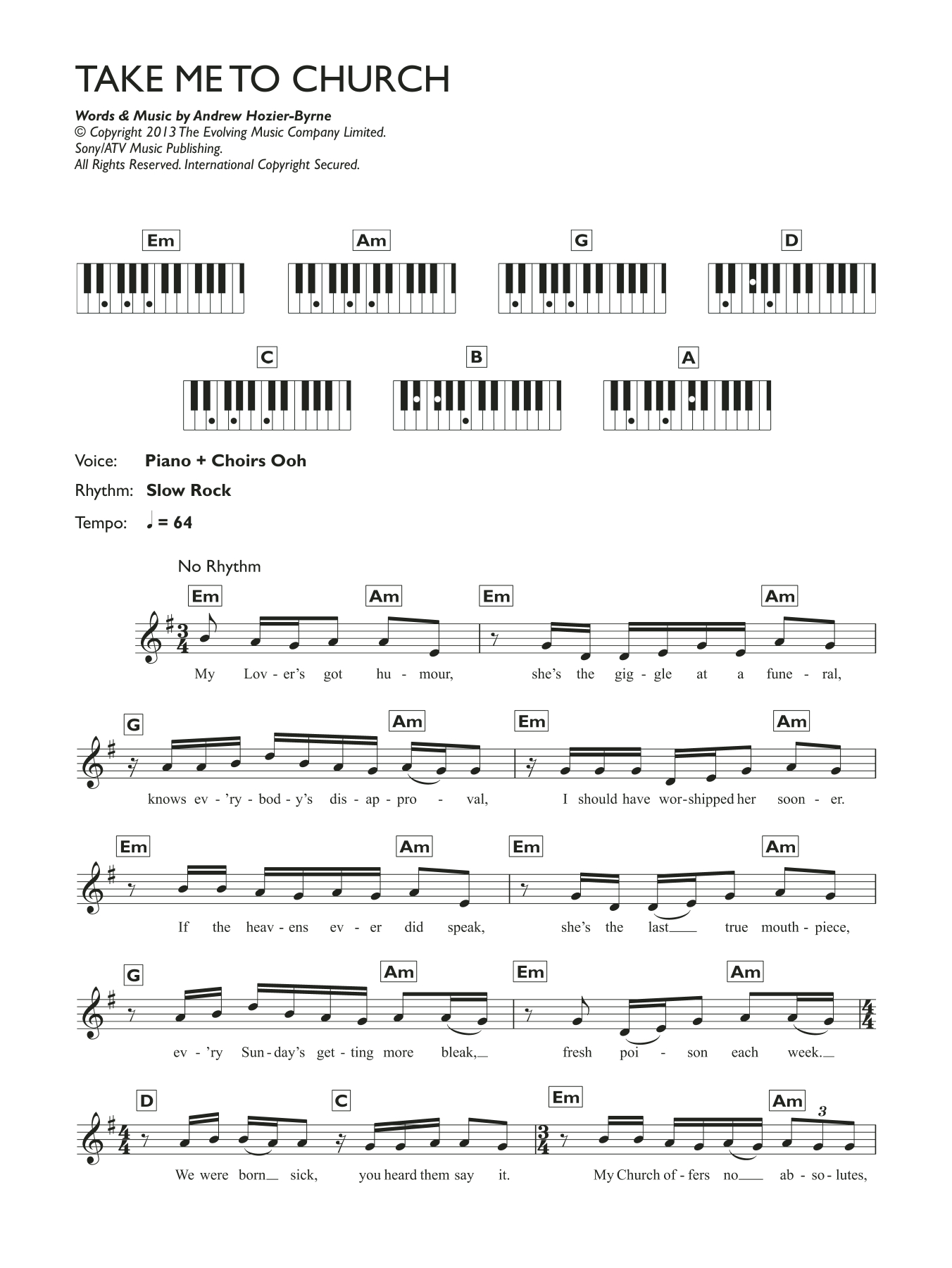 Take Me To Church Chords Take Me To Church Hozier Piano Vocal Guitar Digital Sheet Music