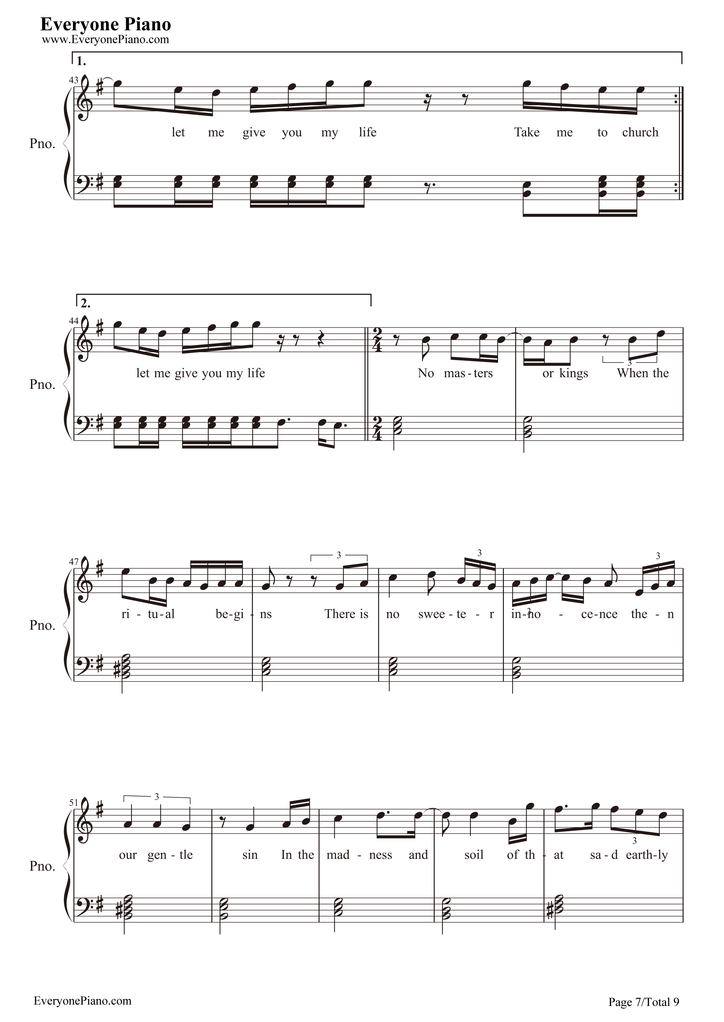 Take Me To Church Chords Take Me To Church Hozier Stave Preview Eop Online Music Stand