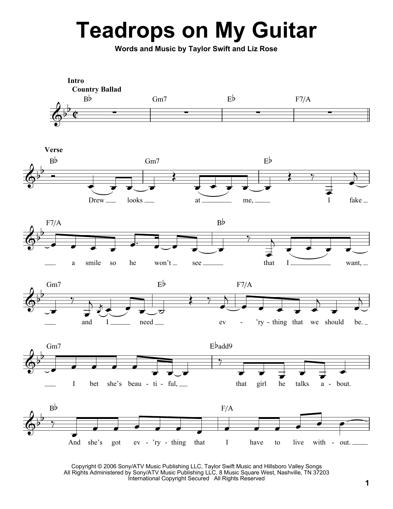 Teardrops On My Guitar Chords Teardrops On My Guitar Taylor Swift Piano Vocal Guitar Right Hand Melody Digital Sheet Music