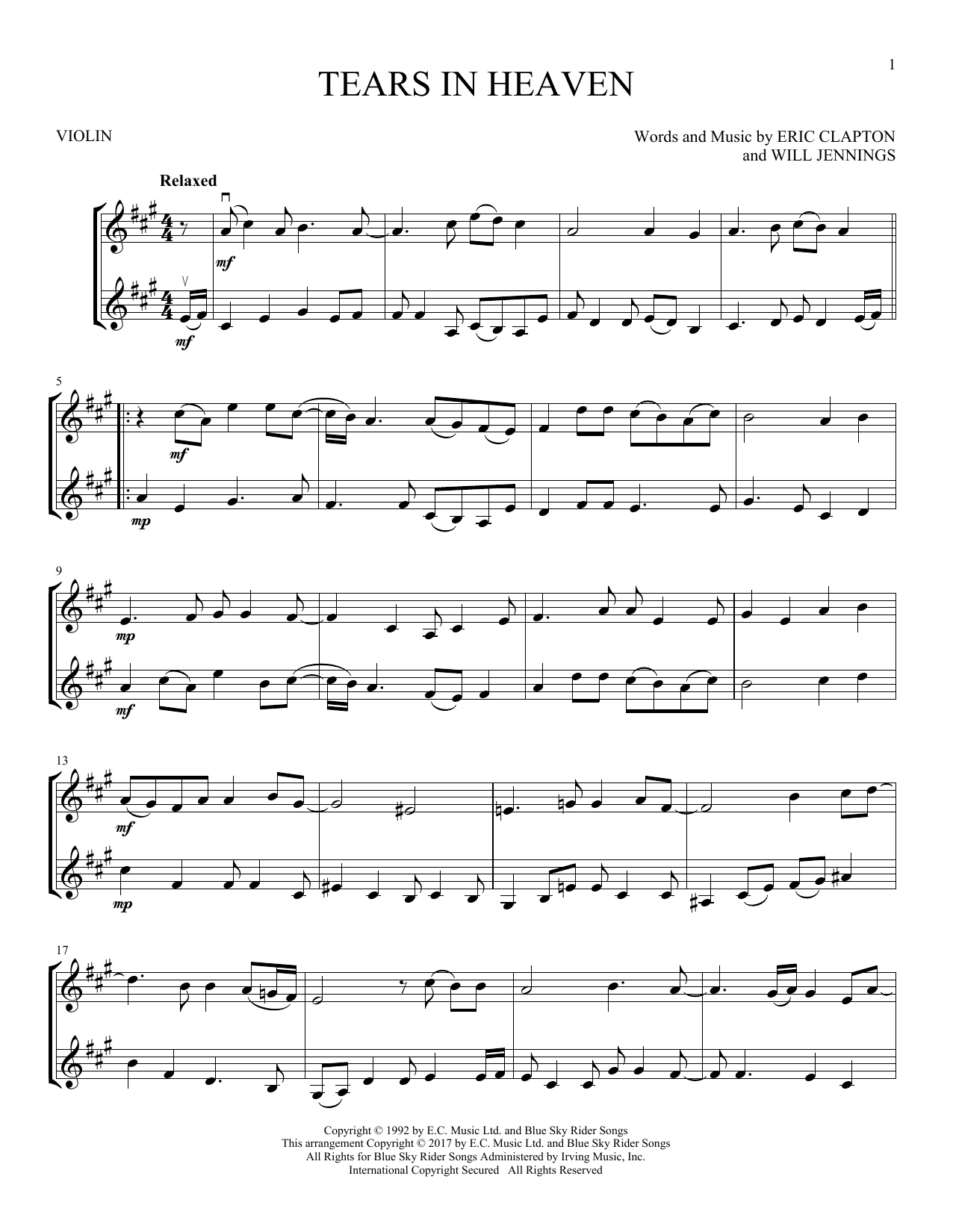Tears In Heaven Chords Eric Clapton Tears In Heaven Sheet Music Notes Chords Download Printable Vlndt Sku 253145