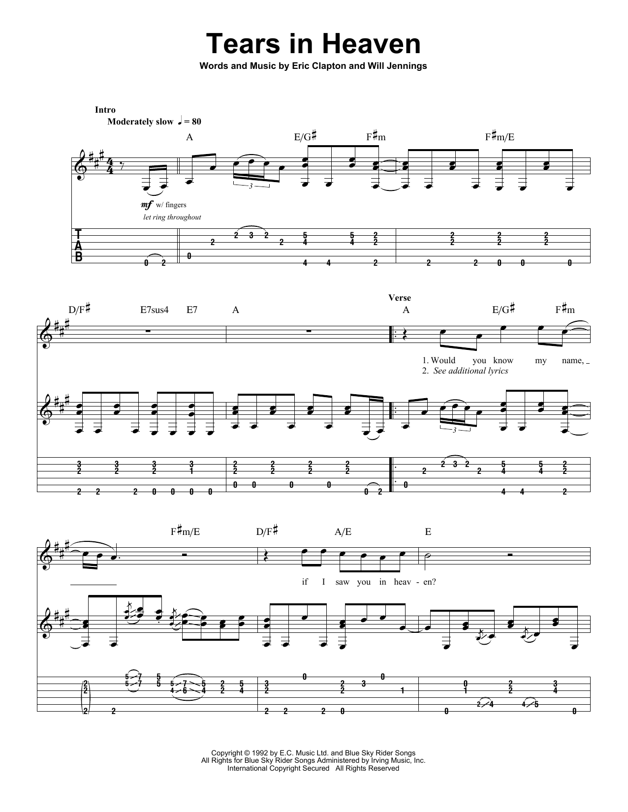 Tears In Heaven Chords Tears In Heaven Eric Clapton Piano Vocal Guitar Right Hand Melody Digital Sheet Music