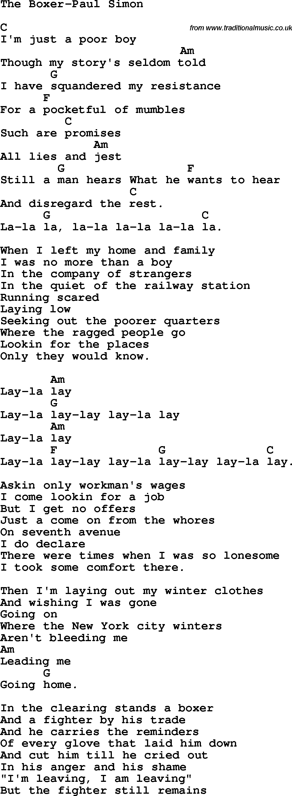 The Boxer Chords Protest Song The Boxer Paul Simon Lyrics And Chords
