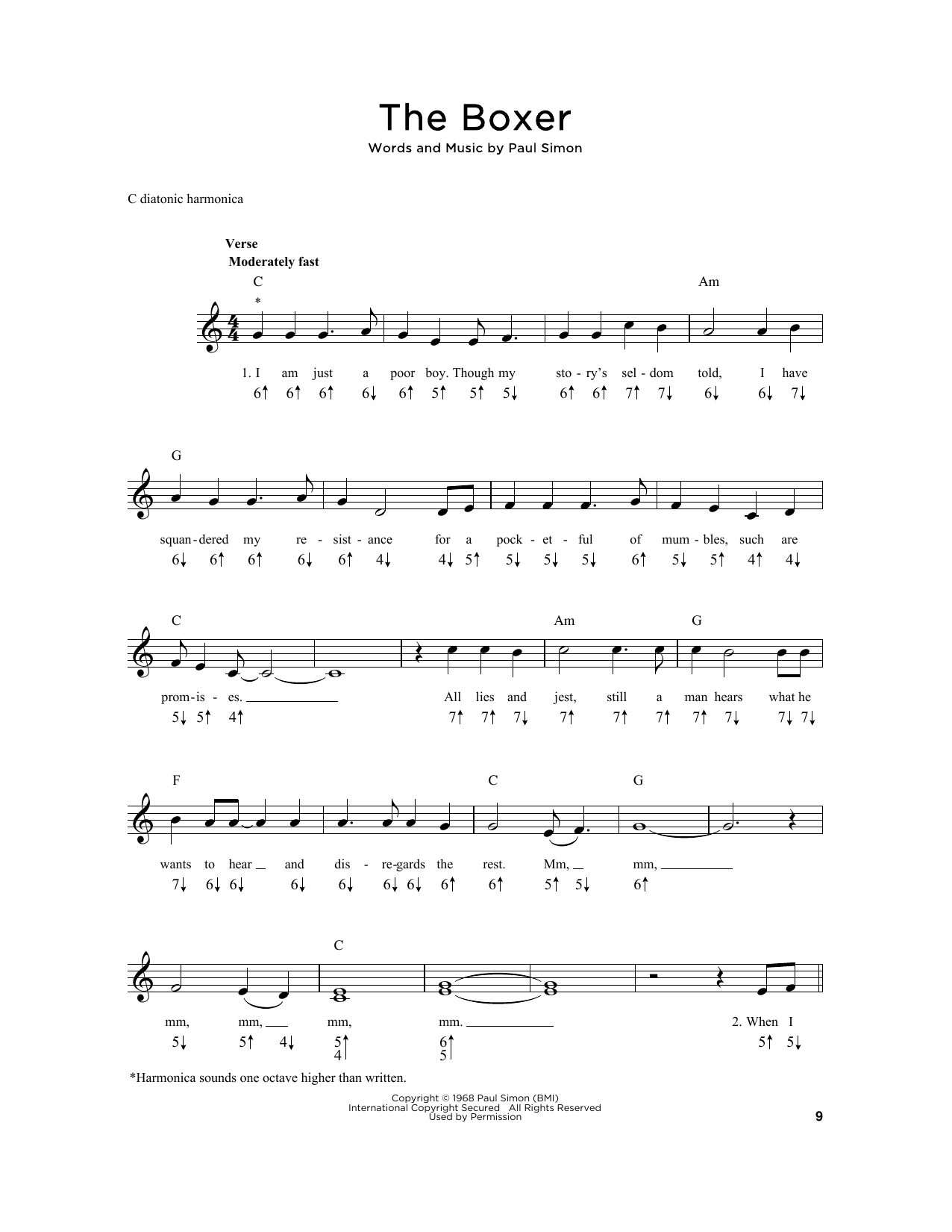 The Boxer Chords Sheet Music Digital Files To Print Licensed Paul Simon Digital