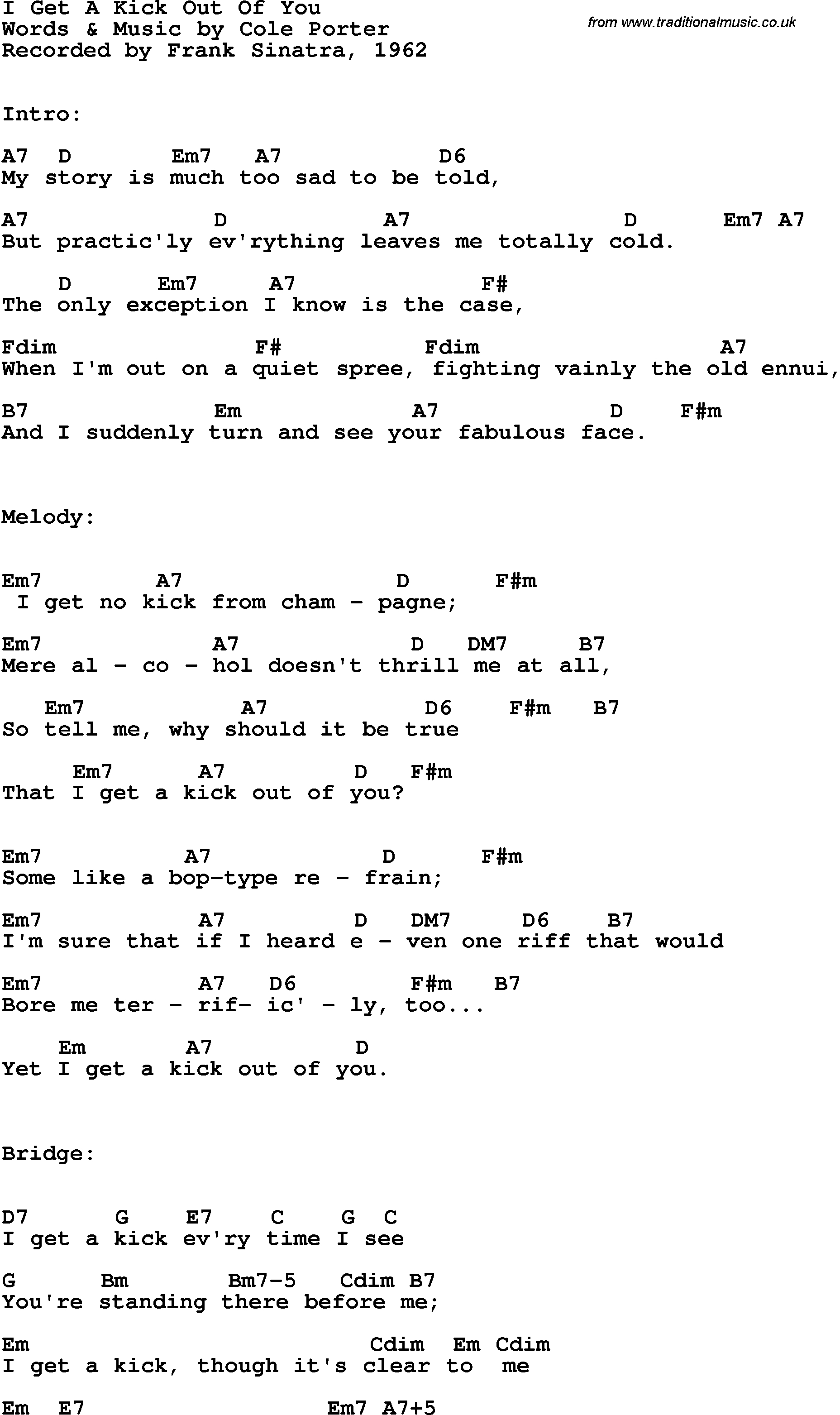 The Only Exception Chords Song Lyrics With Guitar Chords For I Get A Kick Out Of You Frank