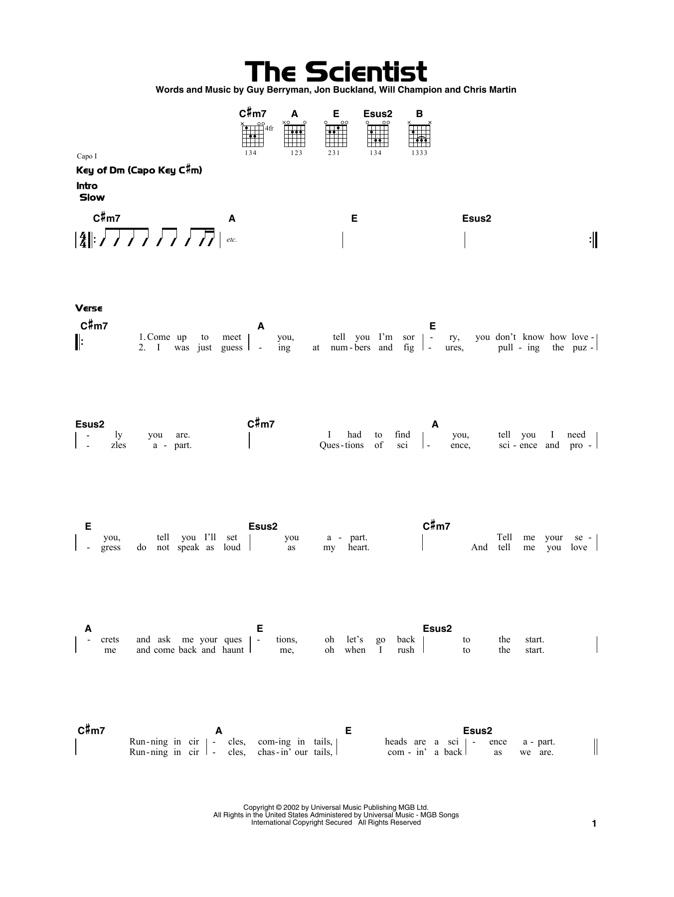 The Scientist Chords Coldplay The Scientist Sheet Music Notes Chords Download Printable Really Easy Guitar Sku 415291