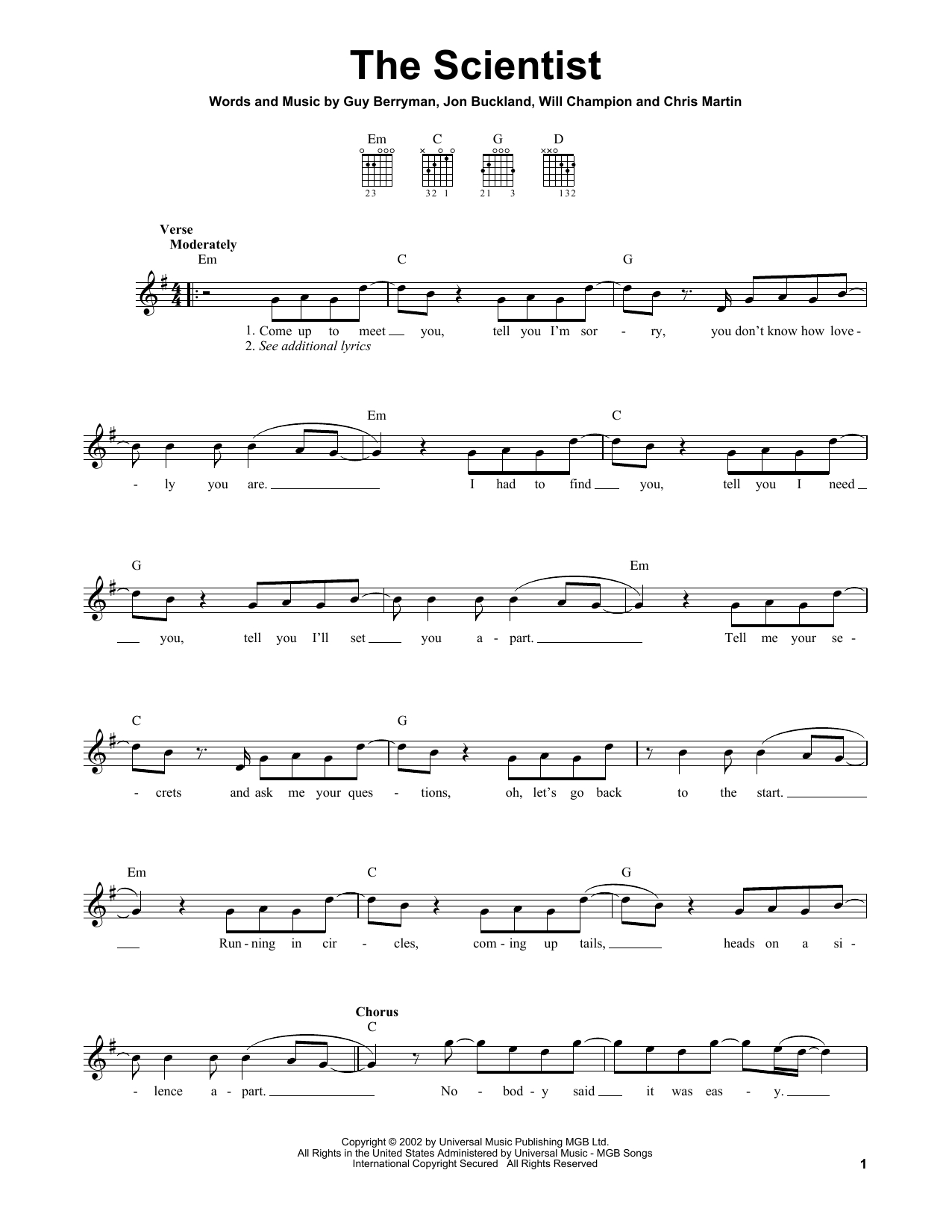 The Scientist Chords Sheet Music Digital Files To Print Licensed Will Champion Digital