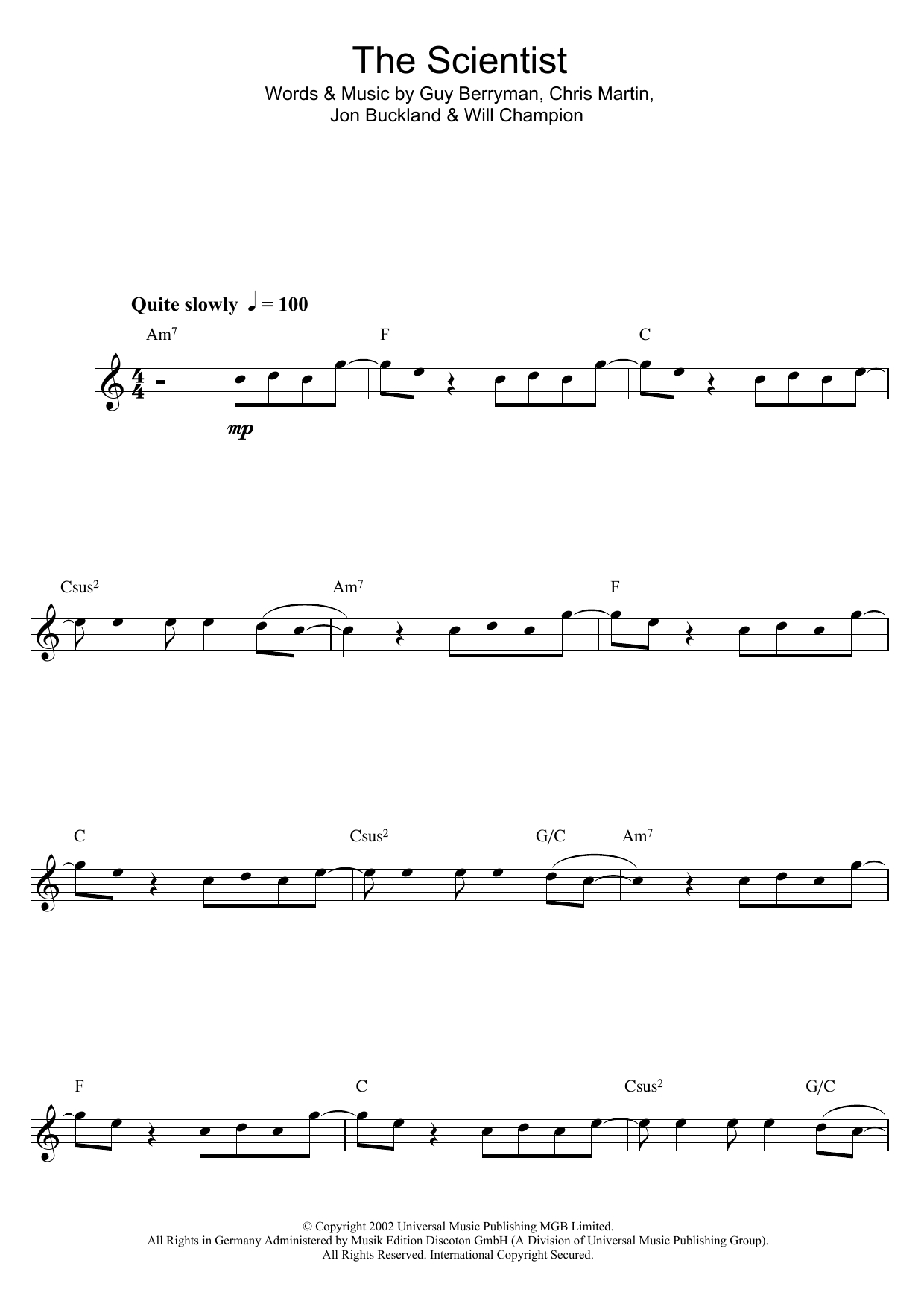 The Scientist Chords The Scientist Coldplay Lead Sheet Fake Book Digital Sheet Music