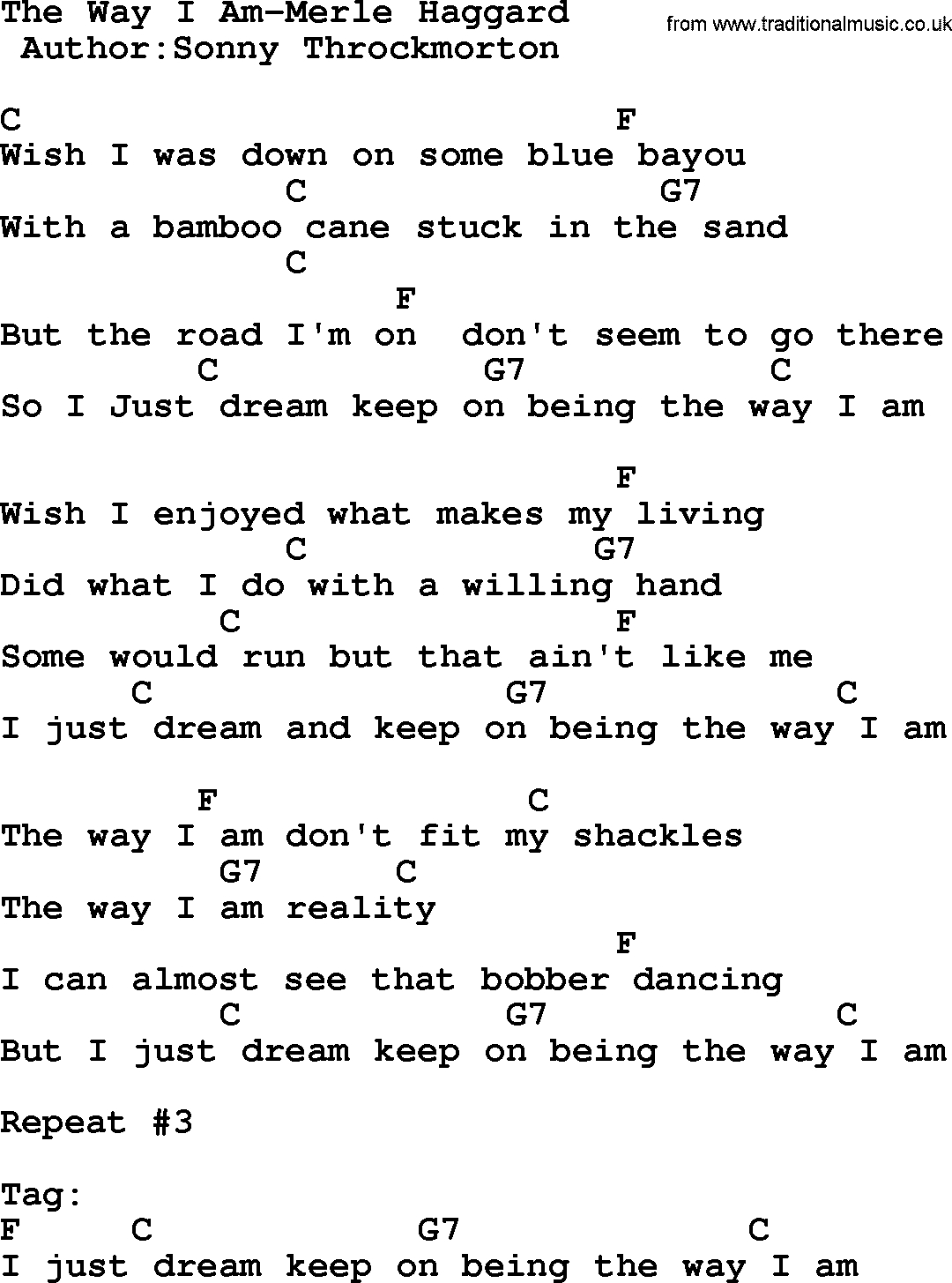 The Way I Am Chords Country Musicthe Way I Am Merle Haggard Lyrics And Chords