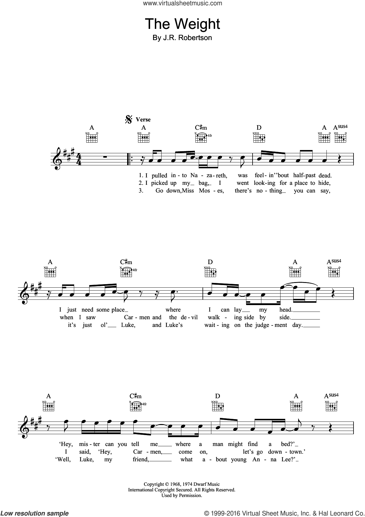 The Weight Chords Band The Weight Sheet Music Fake Book Pdf