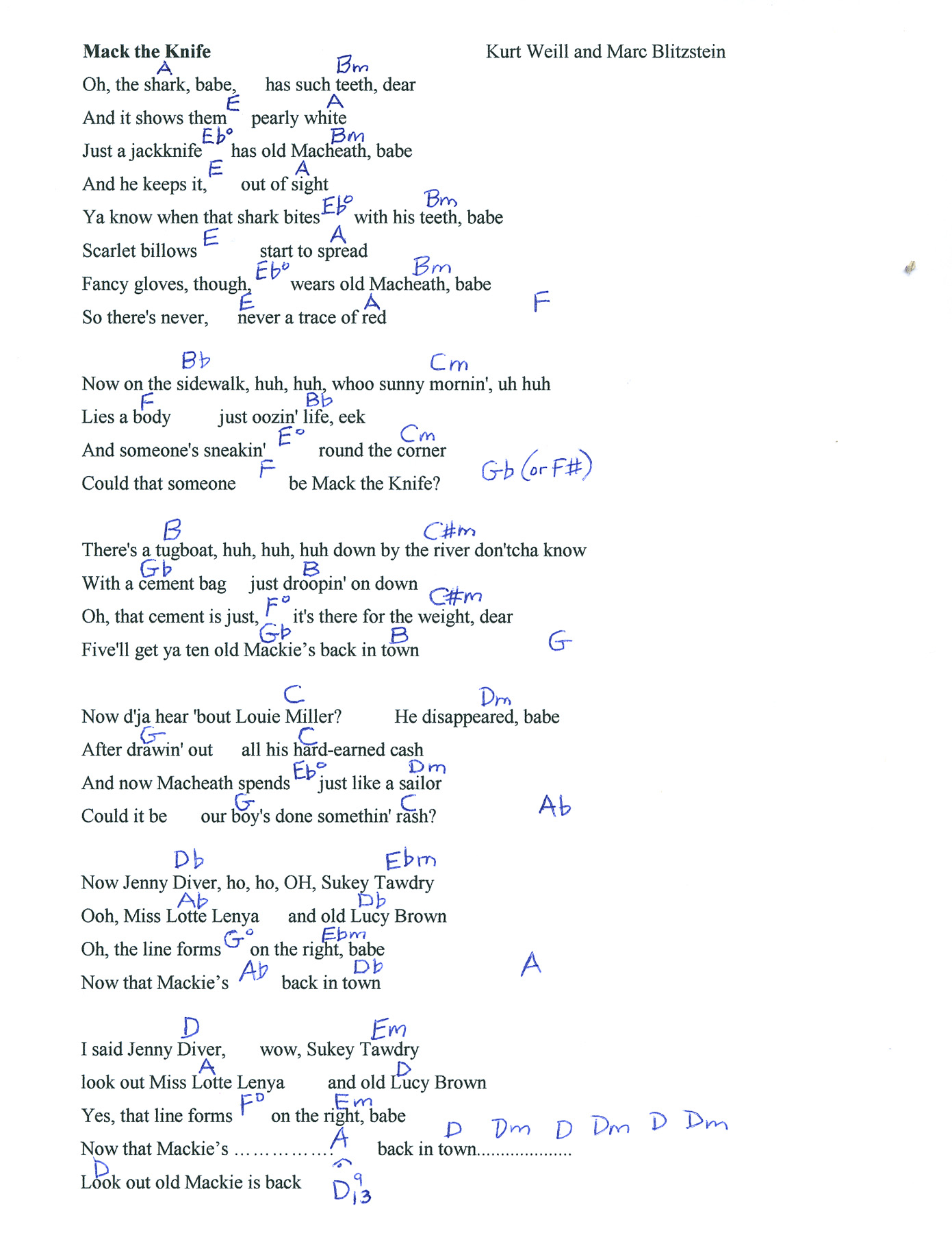 The Weight Chords Mack The Knife Lyrics And Chords Mightyturk