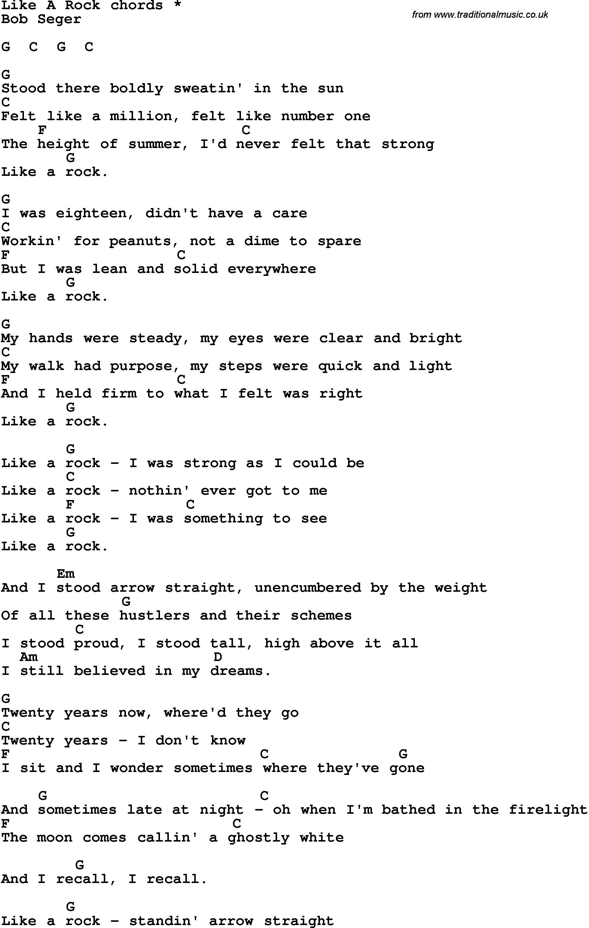 The Weight Chords Song Lyrics With Guitar Chords For Like A Rock