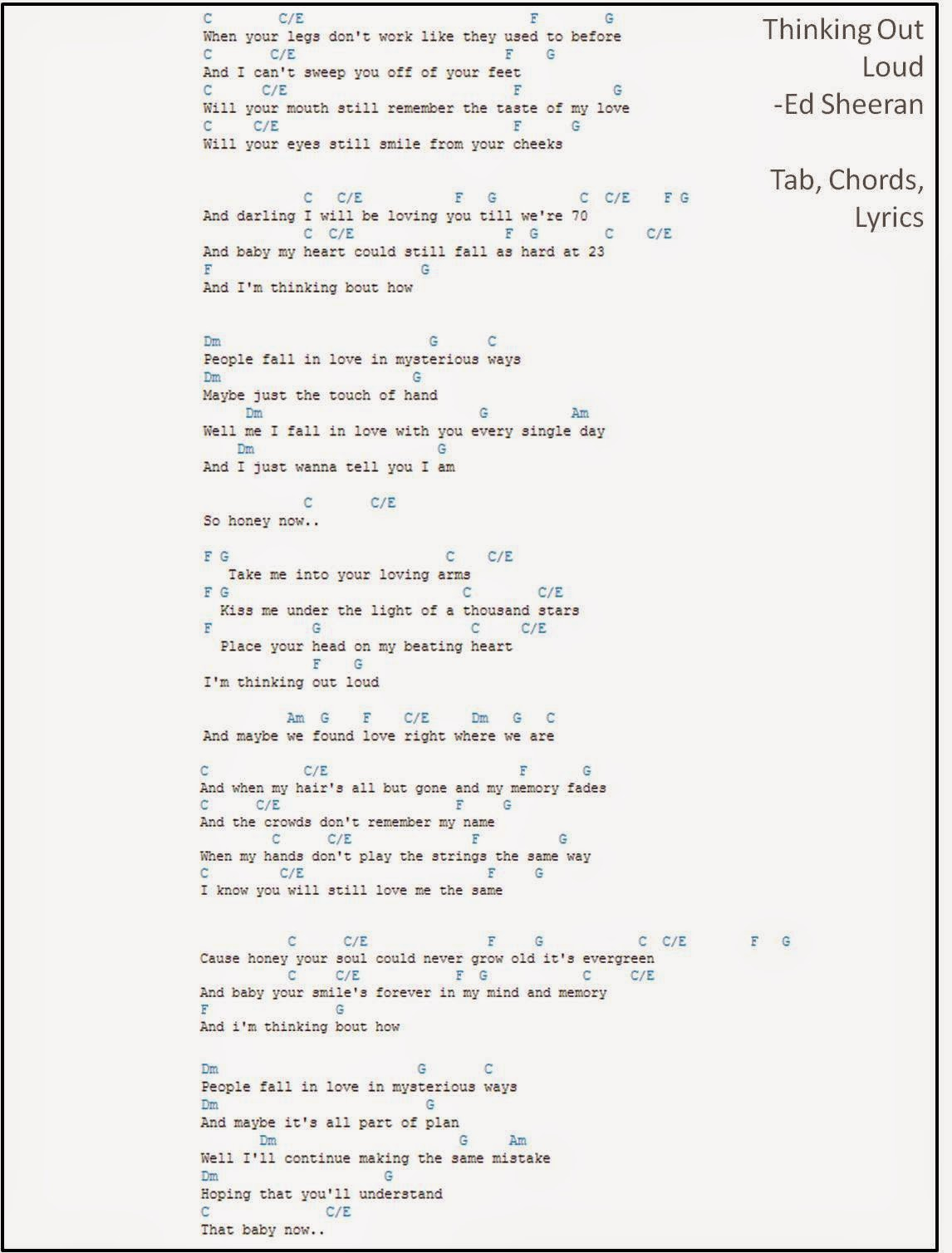 Thinking Out Loud Chords Mattwins Thinking Out Loud Chords And Lyrics