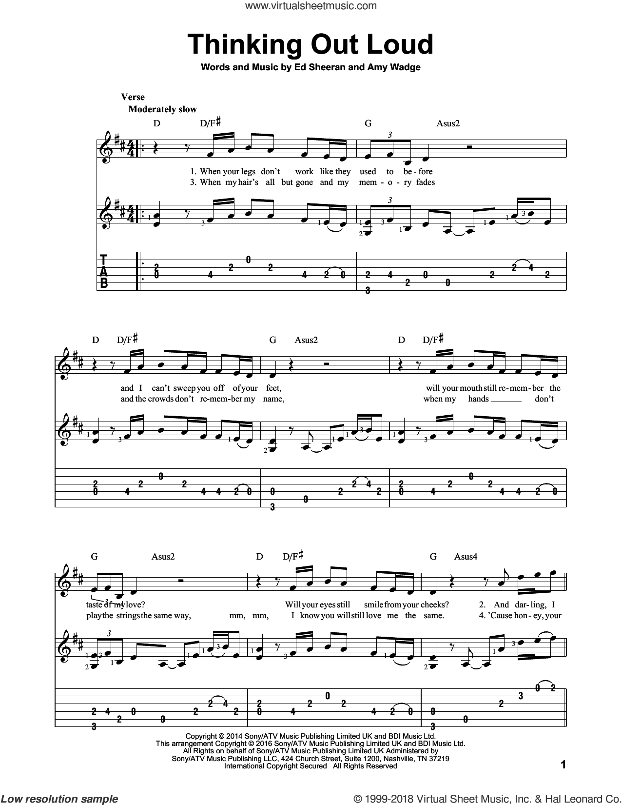 Thinking Out Loud Chords Sheeran Thinking Out Loud Sheet Music For Guitar Solo Pdf