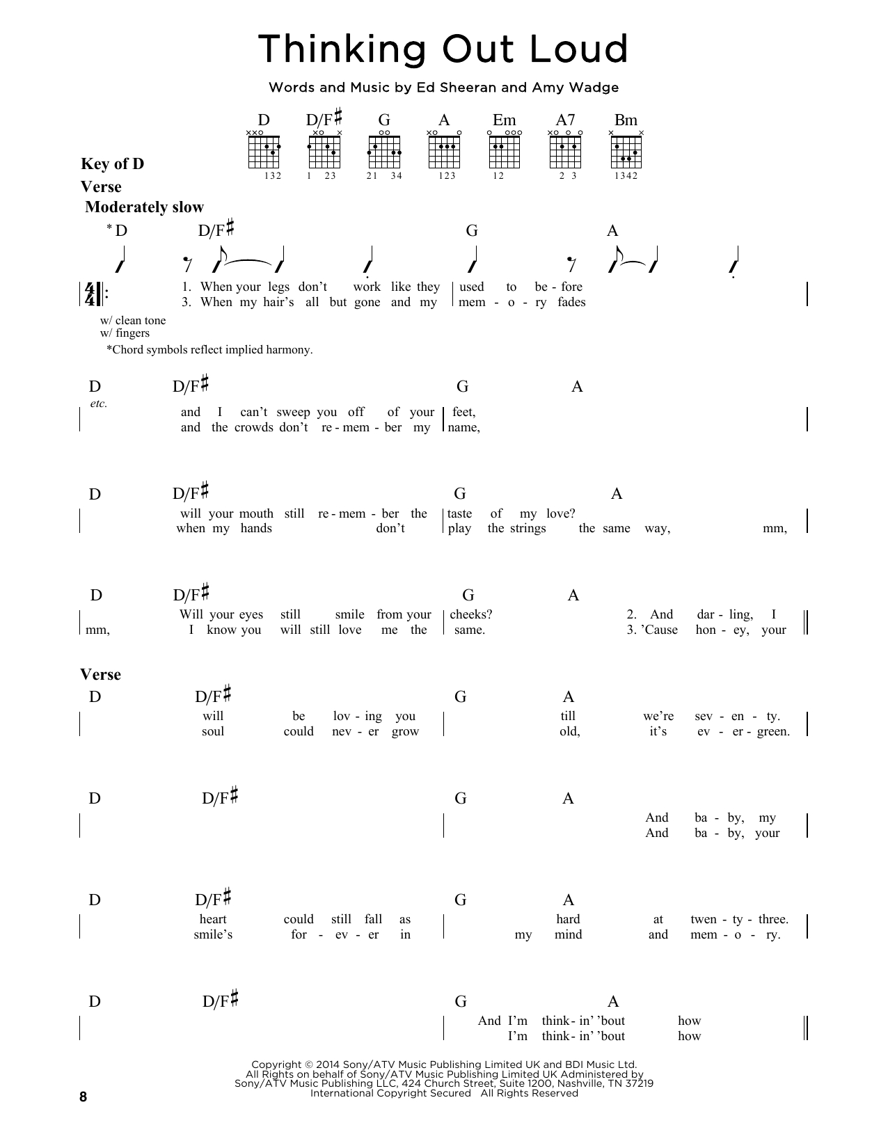 Thinking Out Loud Chords Thinking Out Loud Ed Sheeran Guitar Lead Sheet Guitar Instructor