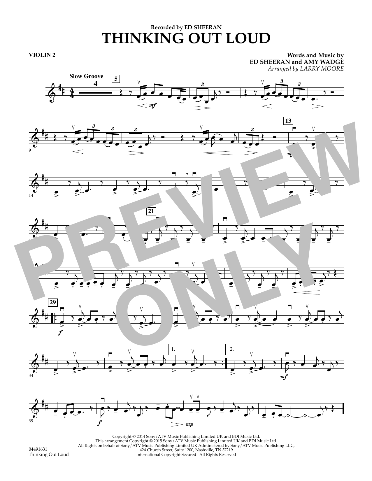 Thinking Out Loud Chords Thinking Out Loud Violin 2 Sheet Music To Download