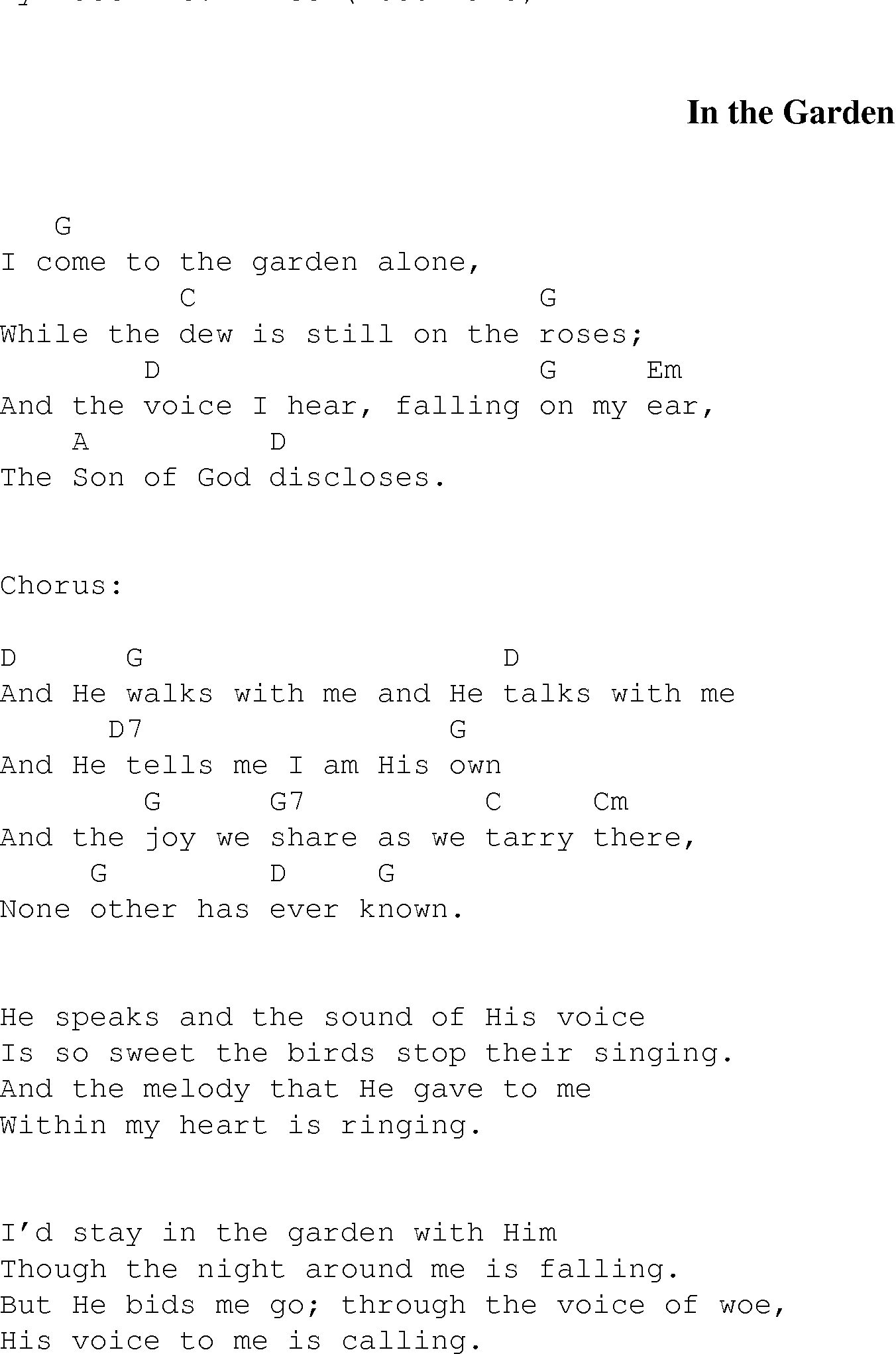 This Is Gospel Piano Chords In The Garden 1 Christian Gospel Song Lyrics And Chords