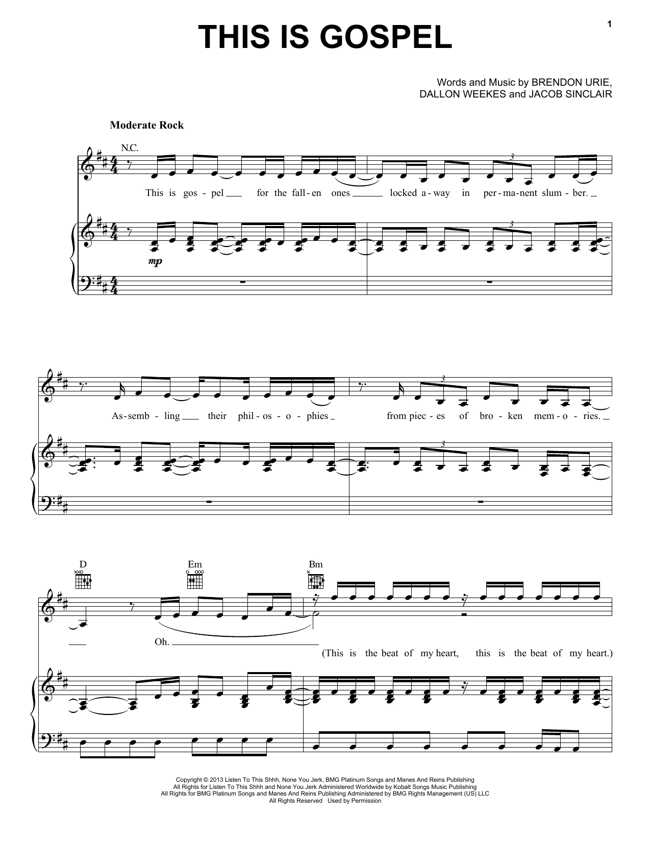 This Is Gospel Piano Chords Panic At The Disco This Is Gospel Sheet Music Notes Chords Download Printable Piano Vocal Guitar Right Hand Melody Sku 156891