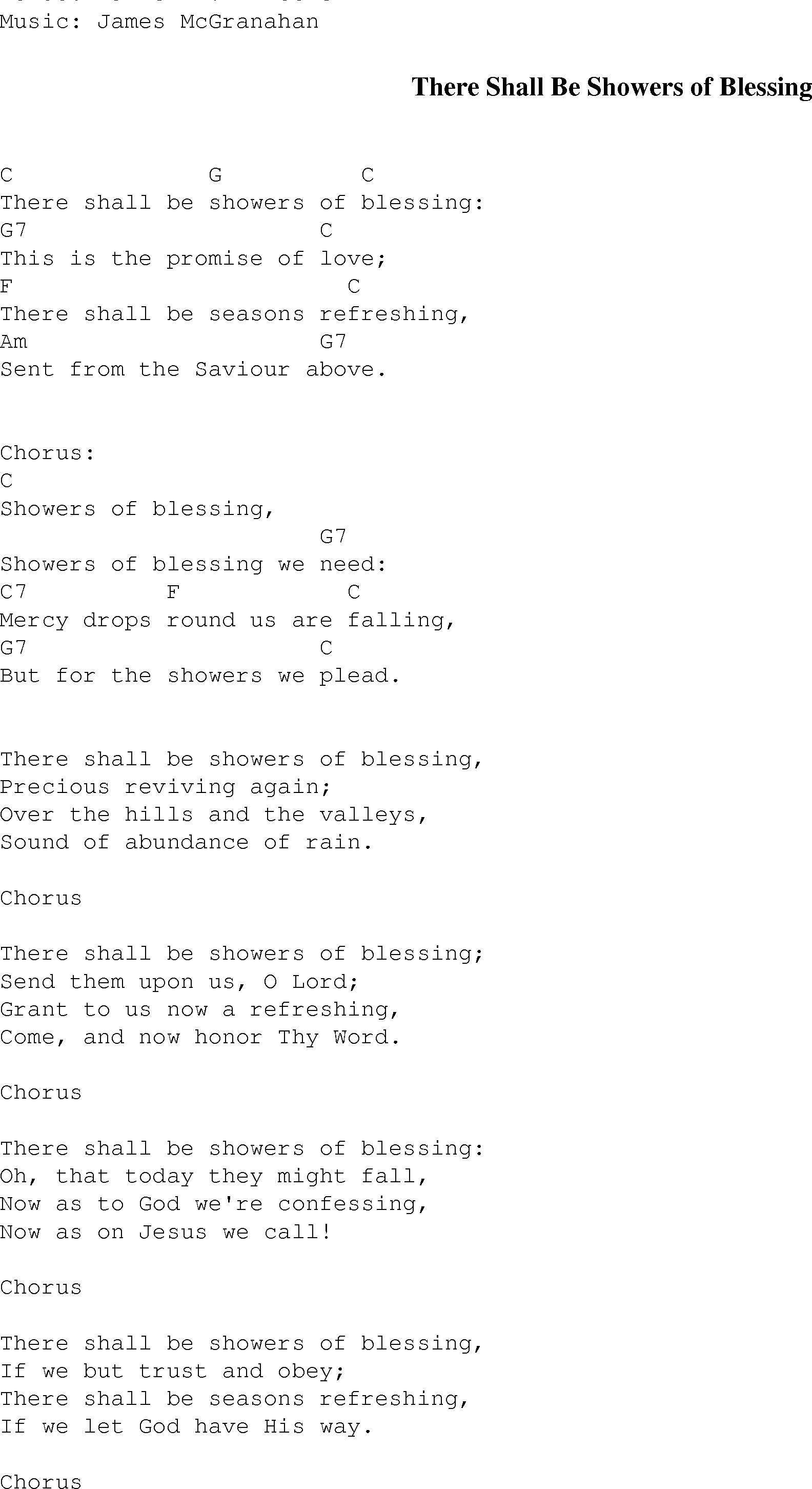 This Is Gospel Piano Chords There Shall Be Showers Of Blessing Christian Gospel Song Lyrics