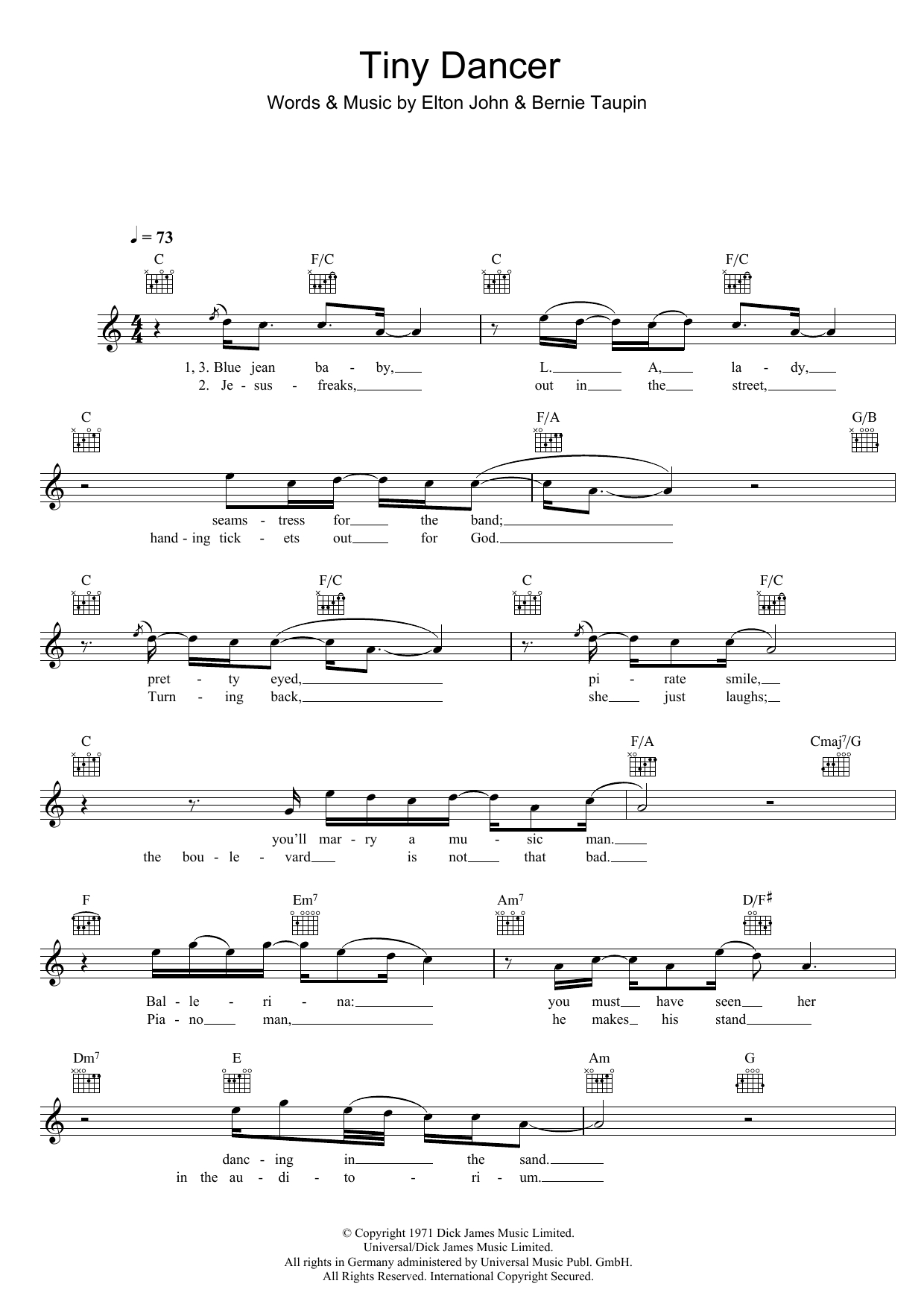 Tiny Dancer Chords Tiny Dancer Elton John Piano Vocal Guitar Right Hand Melody Digital Sheet Music