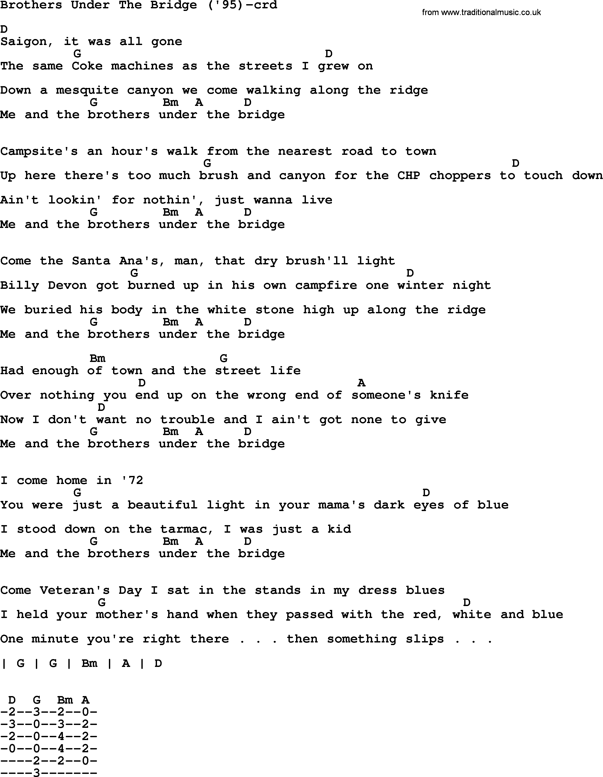Under The Bridge Chords Bruce Springsteen Song Brothers Under The Bridge95 Lyrics And