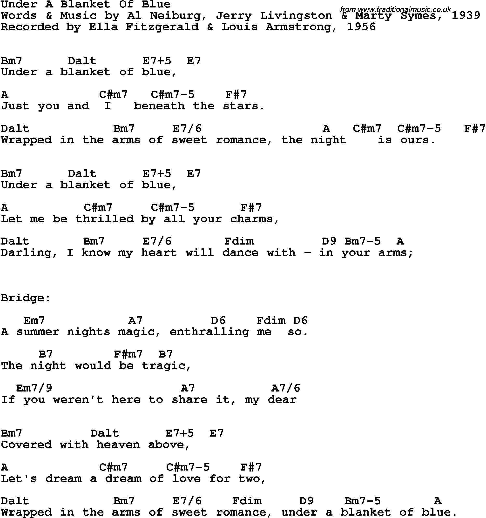 Under The Bridge Chords Song Lyrics With Guitar Chords For Under A Blanket Of Blue Ella