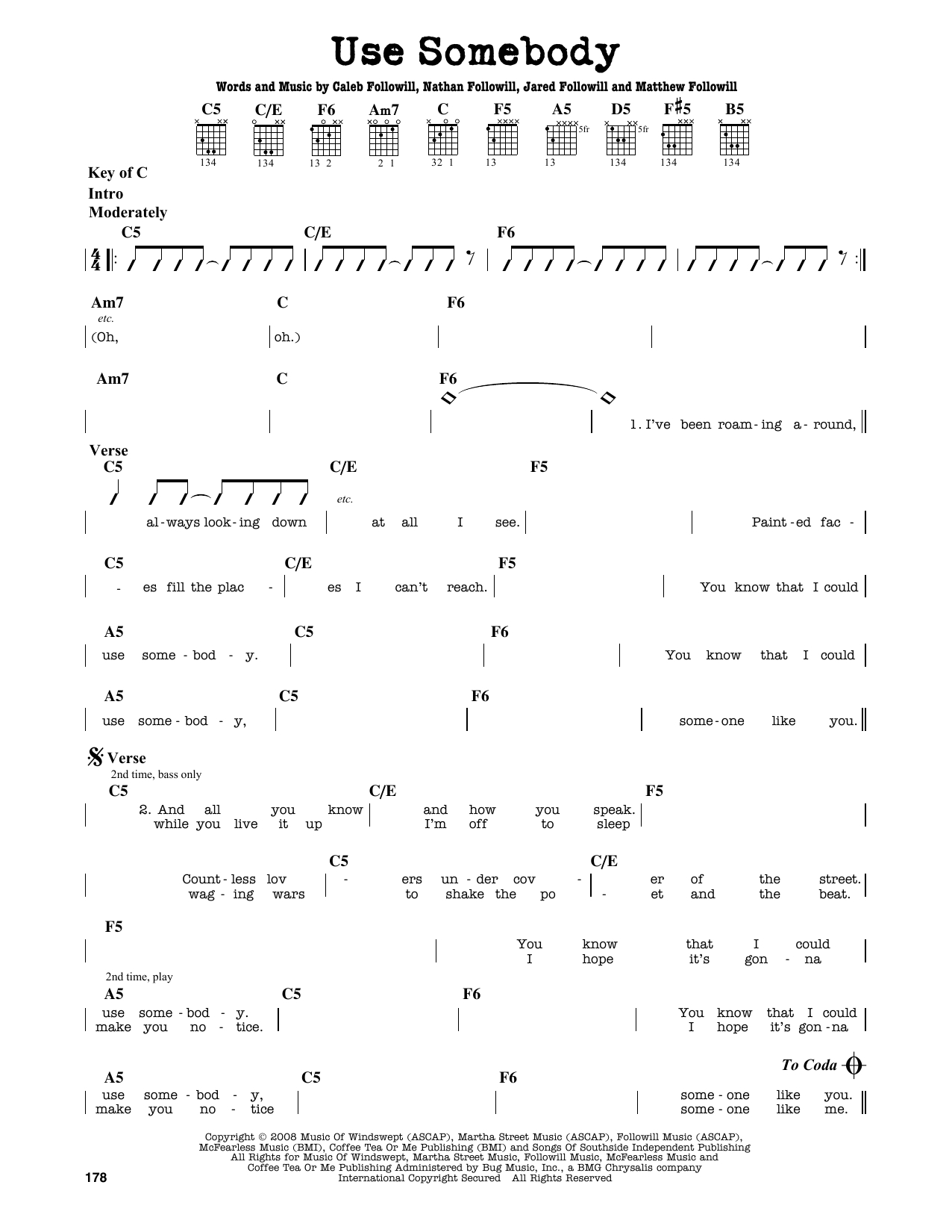 Use Somebody Chords Kings Of Leon Use Somebody Sheet Music Notes Chords Download Printable Guitar Lead Sheet Sku 198875