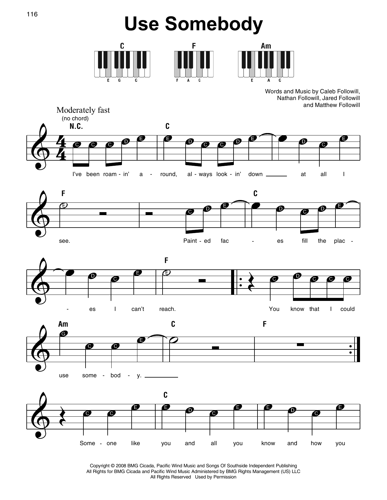 Use Somebody Chords Kings Of Leon Use Somebody Sheet Music Notes Chords
