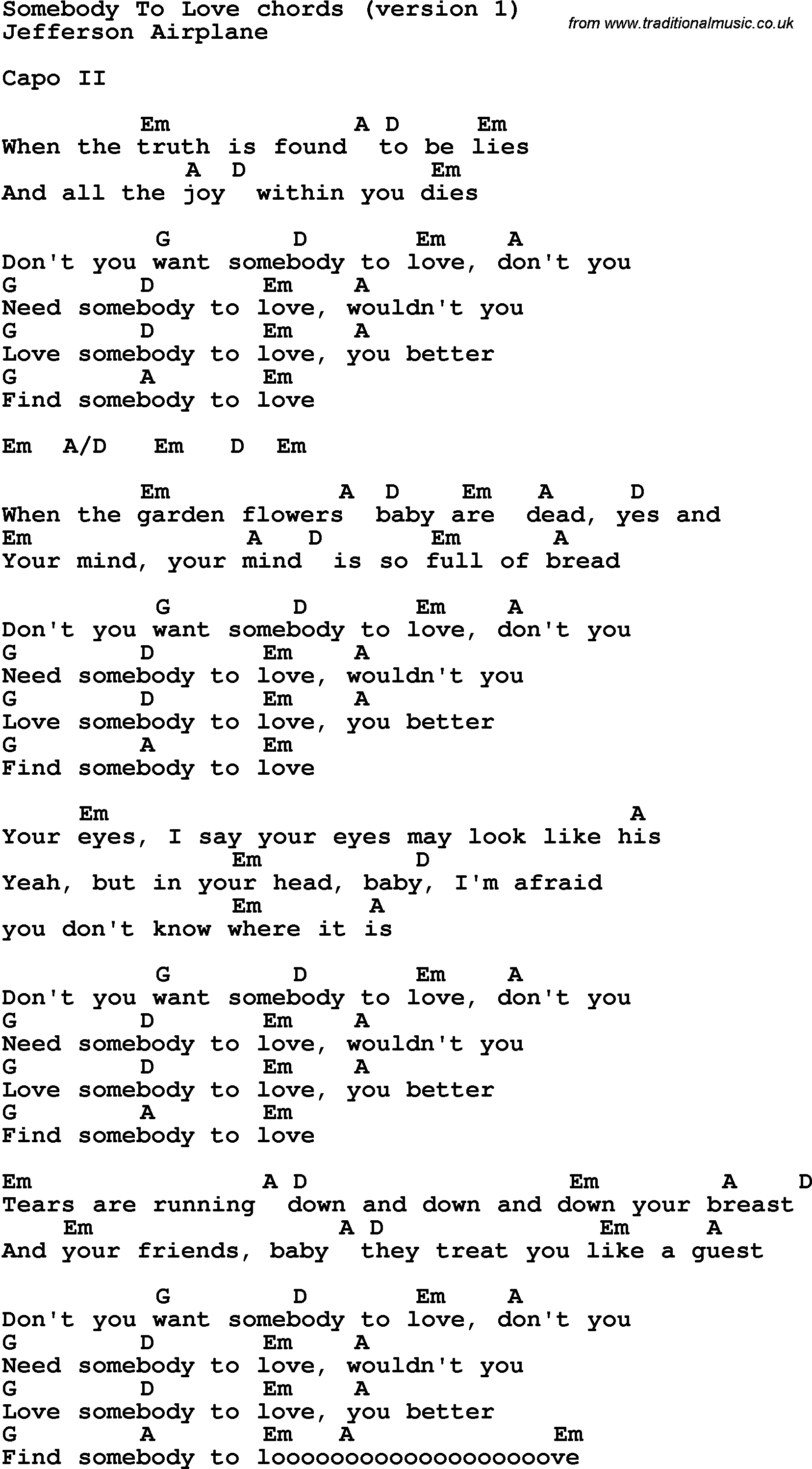 Use Somebody Chords Song Lyrics With Guitar Chords For Somebody To Loved
